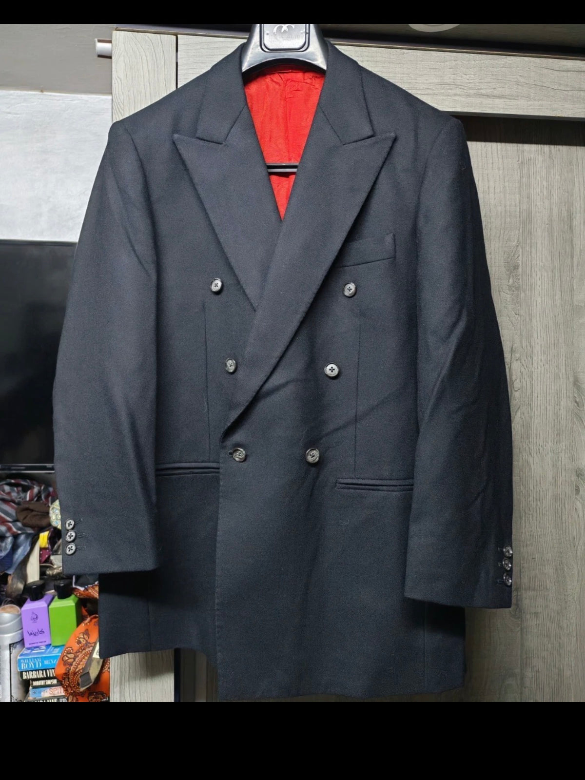 1970s vintage pure wool classic double breasted black suit jacket blazer 40R 40S