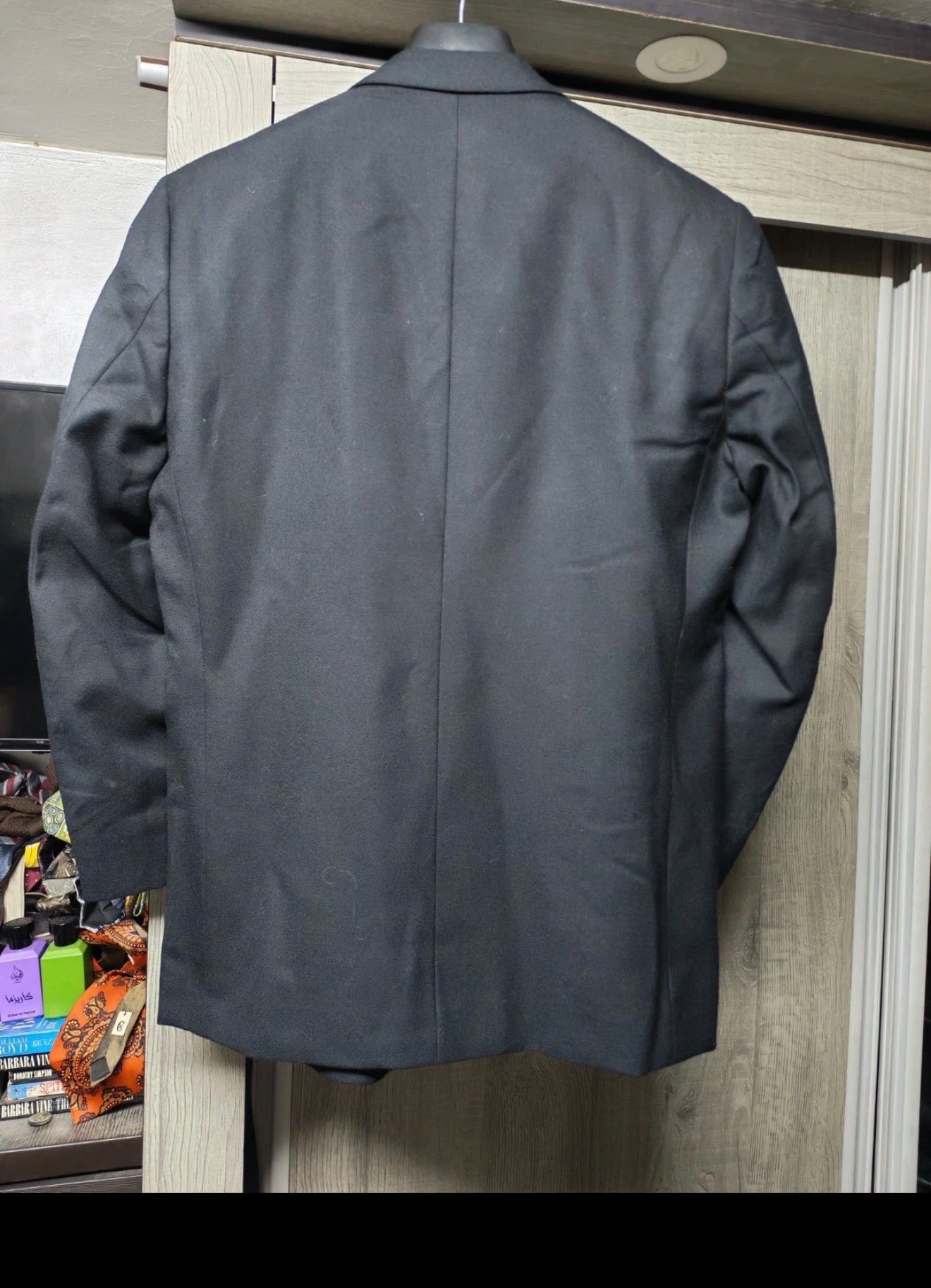 1970s vintage pure wool classic double breasted black suit jacket blazer 40R 40S