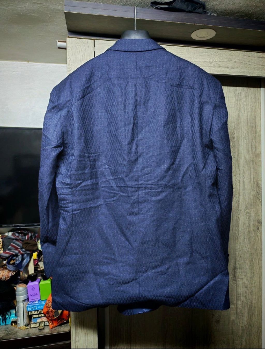Vintage classic pure wool double breasted navy camouflage jacket blazer 44R