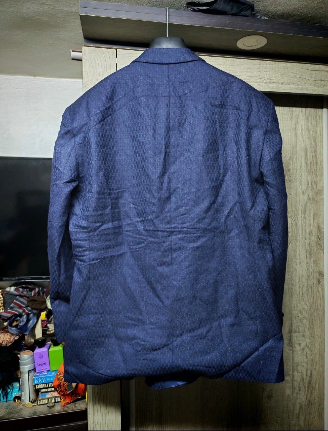 Vintage classic pure wool double breasted navy camouflage jacket blazer 44R