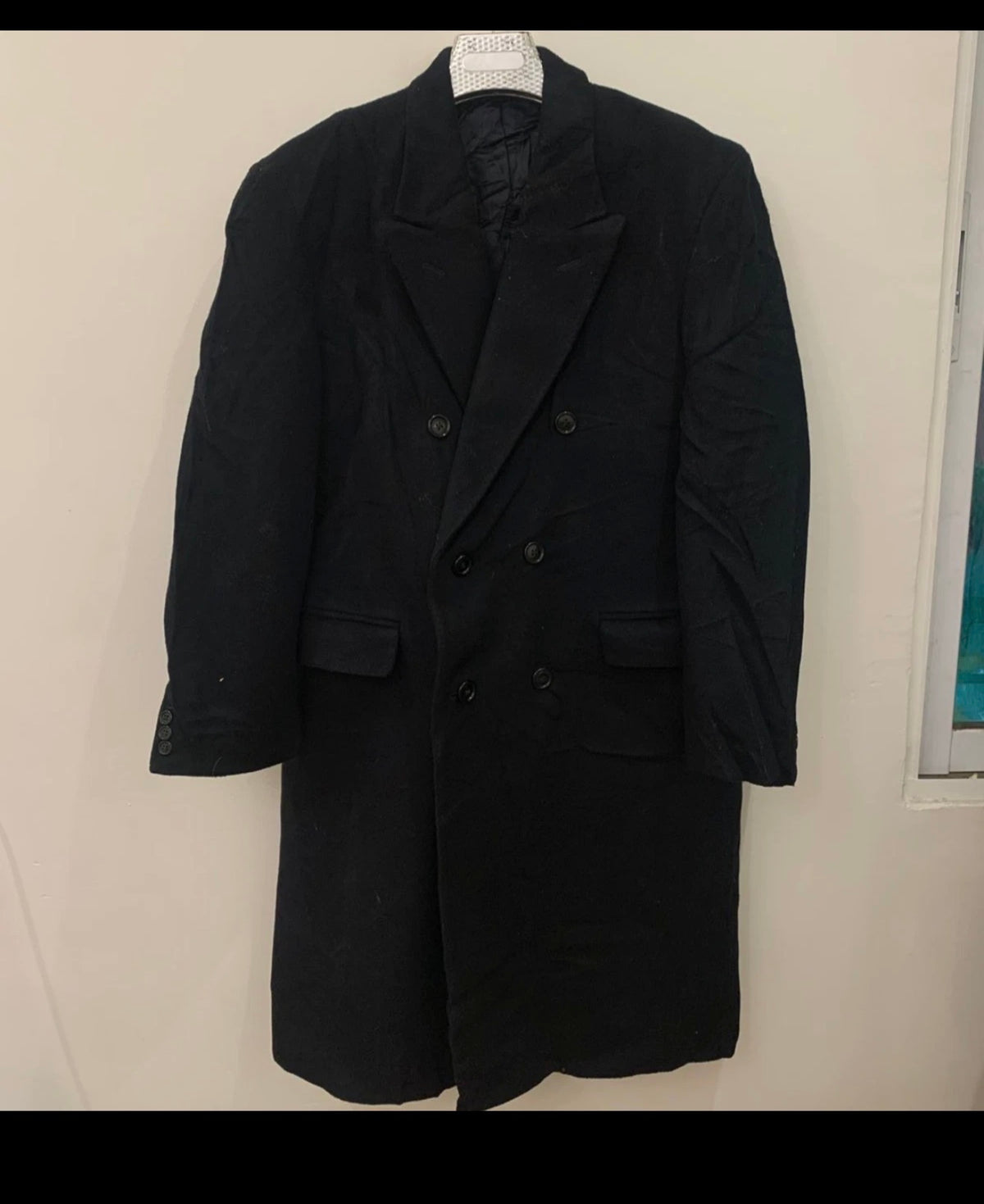 Vintage classic wool Cashmere blend double breasted gangster black over coat 42R