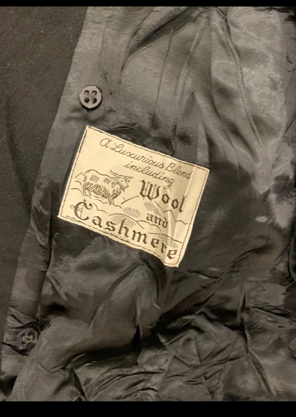 Vintage classic wool Cashmere blend double breasted gangster black over coat 42R