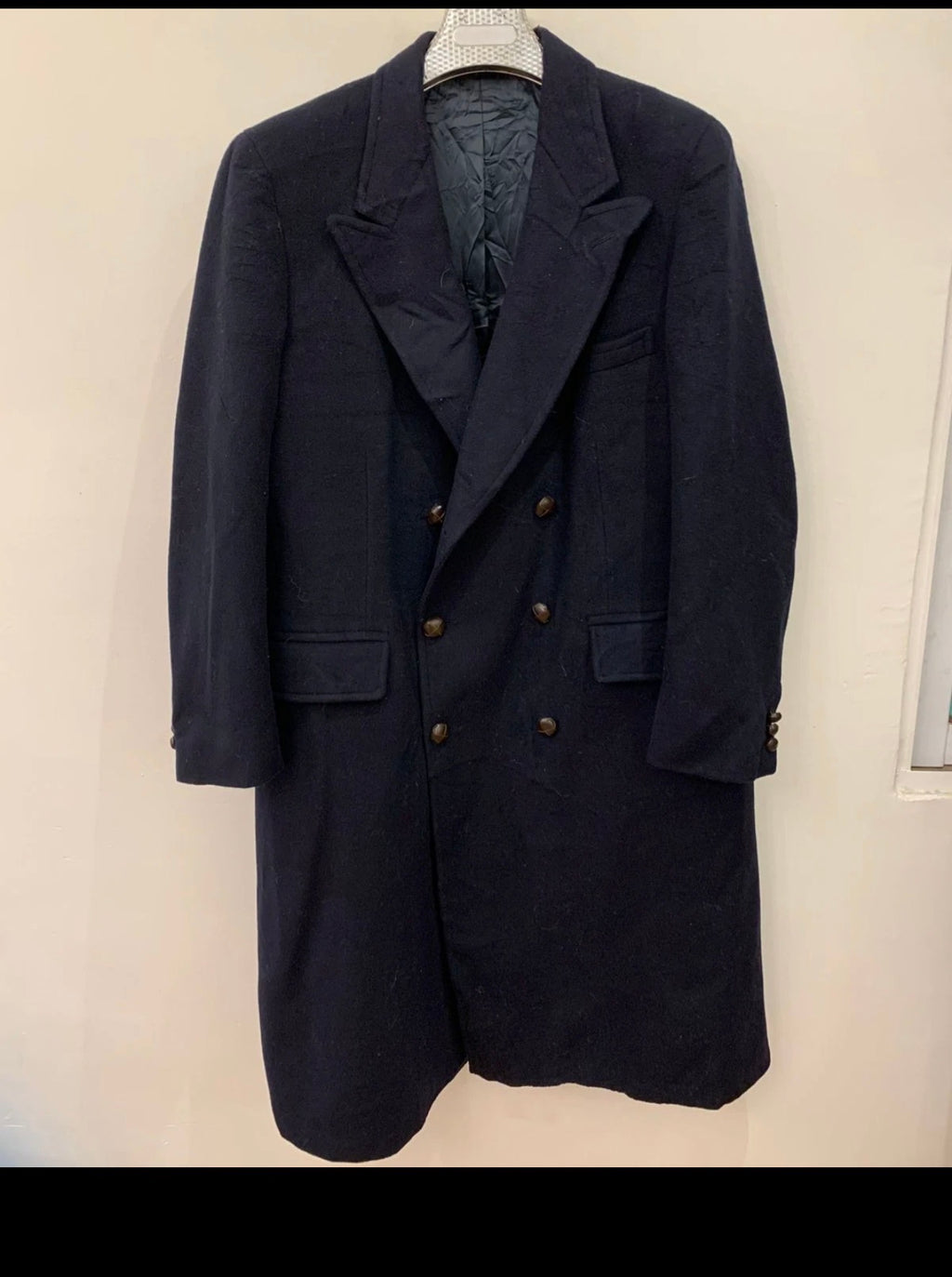 1980s Vintage Cricketeer pure wool double breasted navy over coat 46R 46L XL