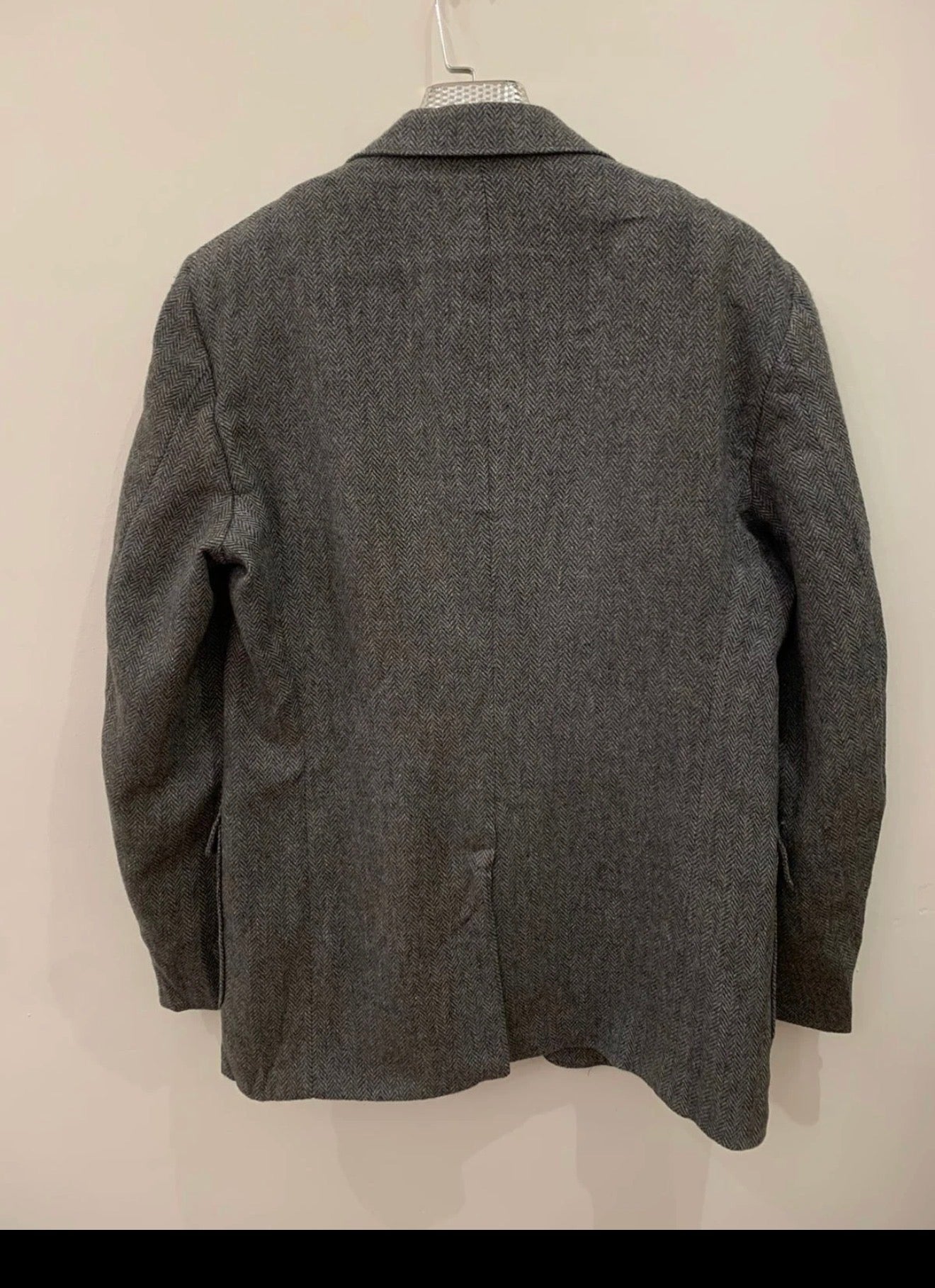 Vintage pure wool handwoven Tweed herringbone gray hunting jacket blazer 42L