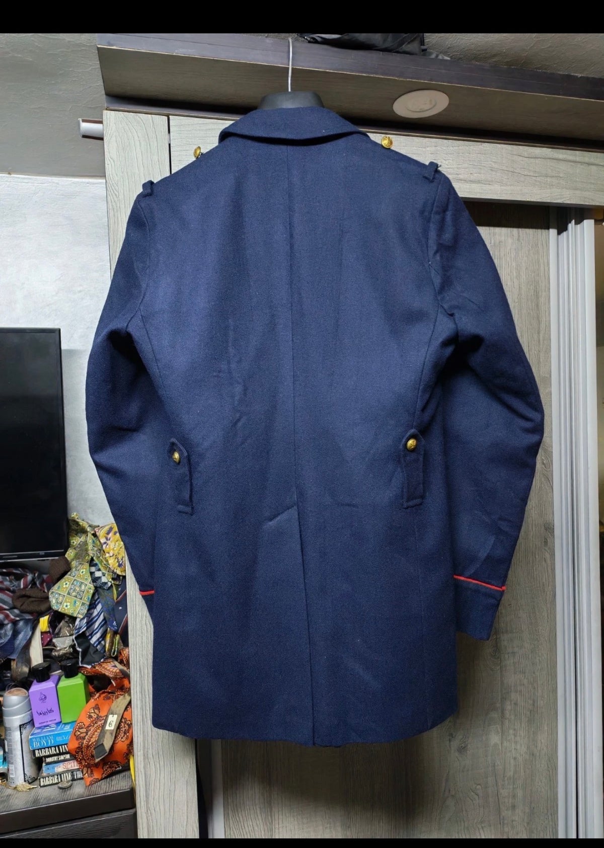 1970s Vintage pure woollen wool gold button military army navy jacket coat 36R