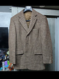 Vintage pure wool handwoven tweed Windowpane plaid brown jacket blazer 42R