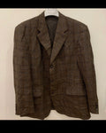 Vintage pure wool tweed Windowpane classic brown hunting jacket blazer 46R XL
