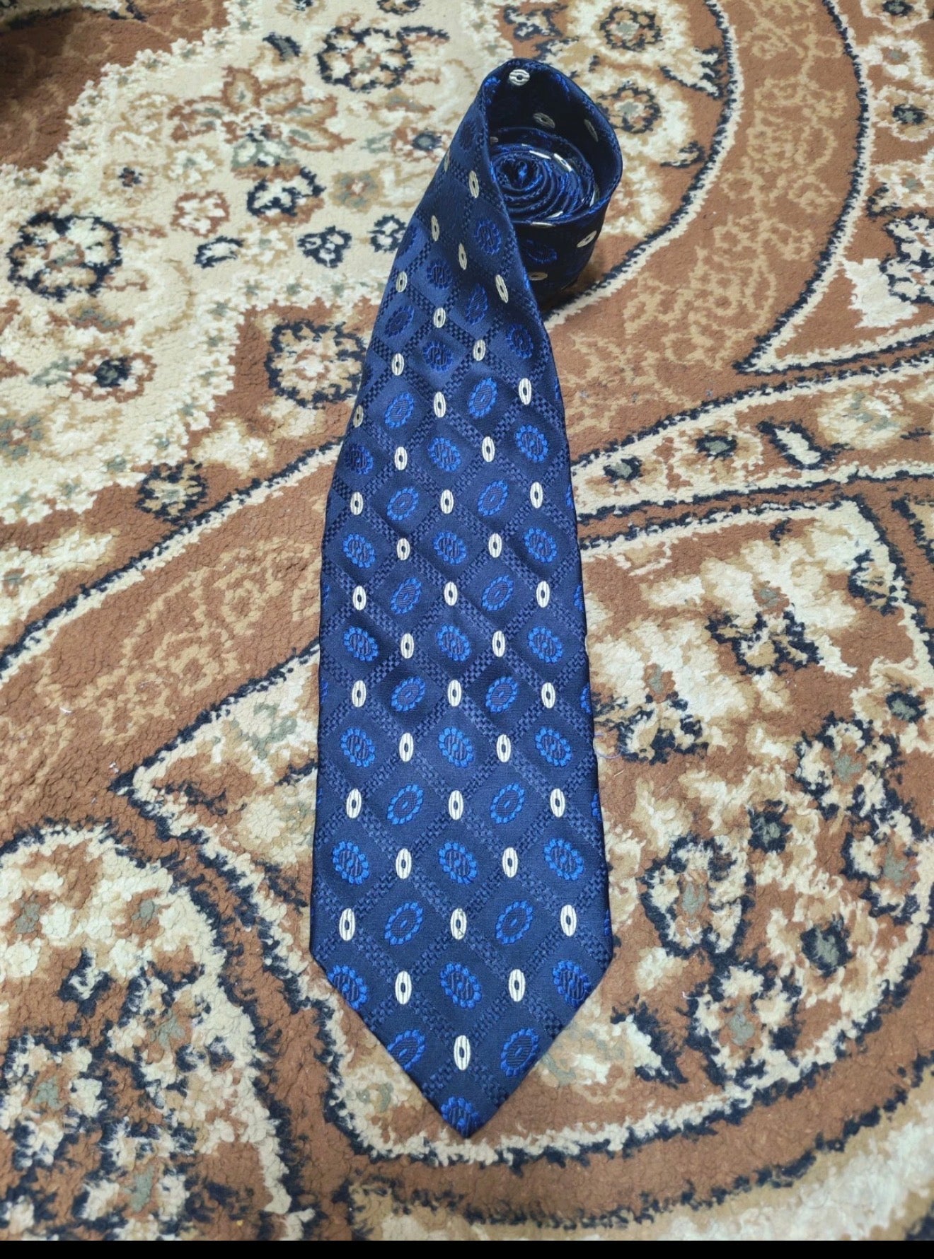 mens vintage Pal Zileri 100% all silk luxury Retro geometric navy neck tie