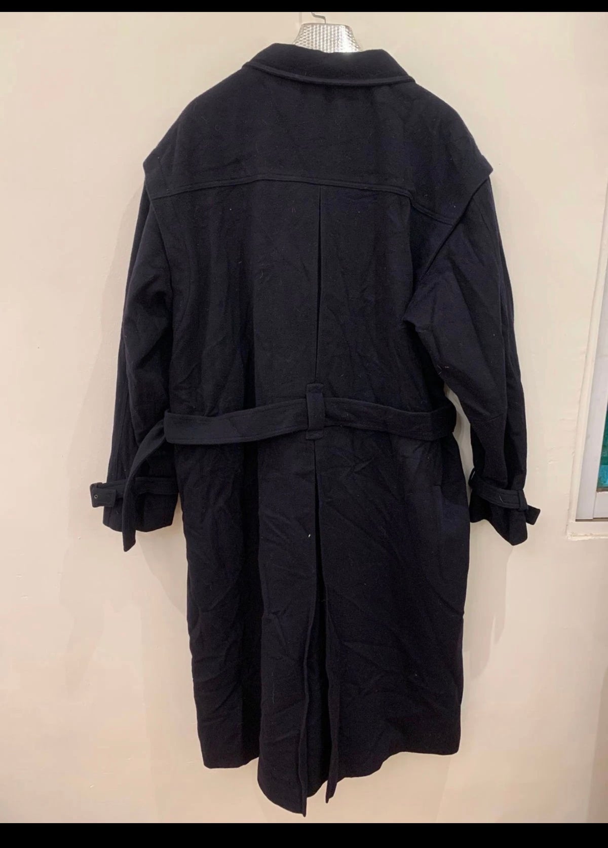 Vintage Bogner pure wool classic belted navy long over coat 50R 2XL