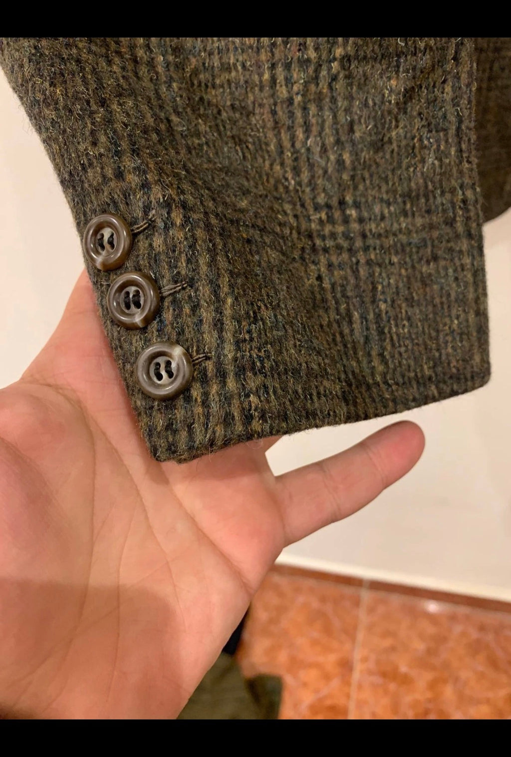 Vintage wool mohair blend glen check brown classic jacket blazer 40R