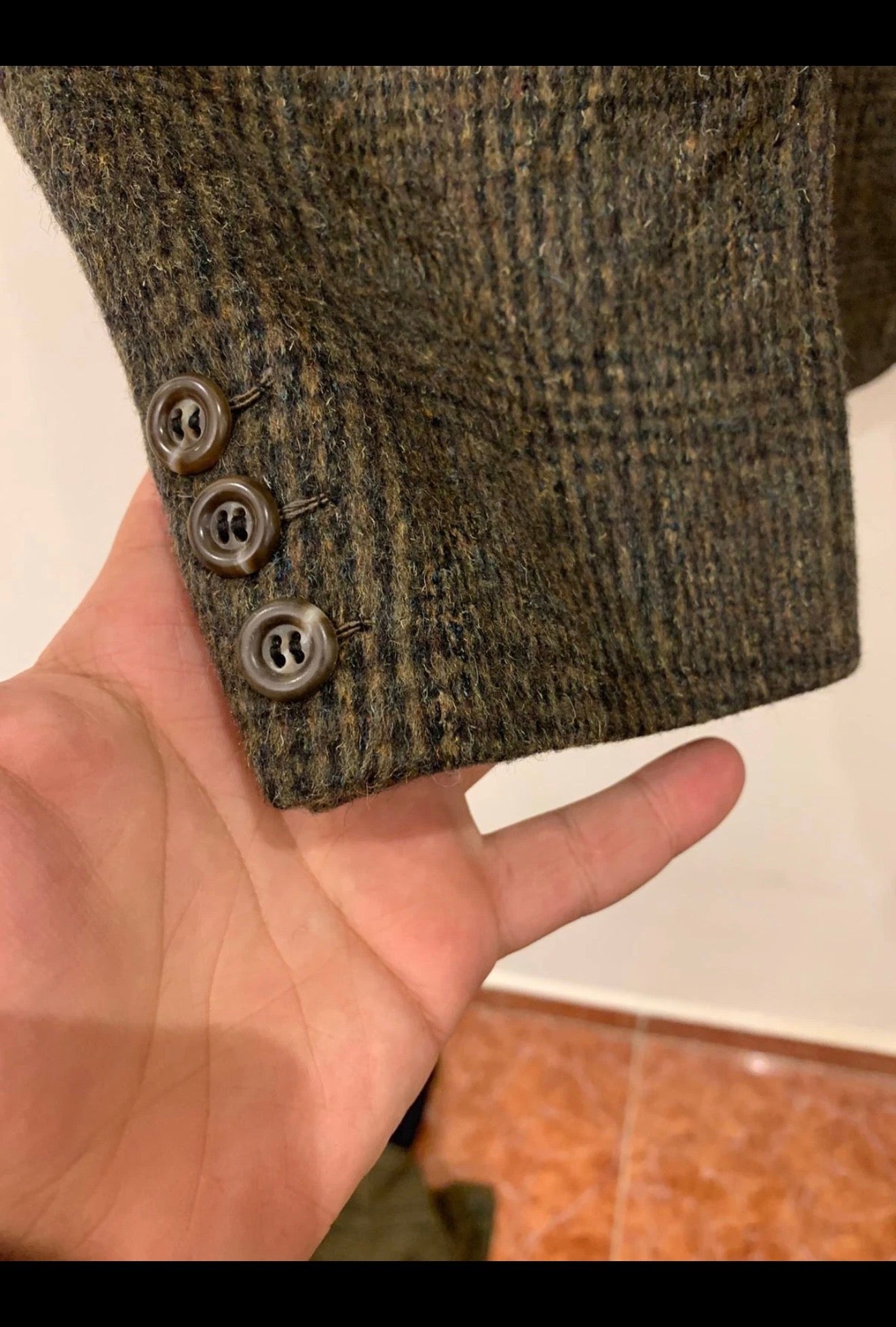 Vintage wool mohair blend glen check brown classic jacket blazer 40R