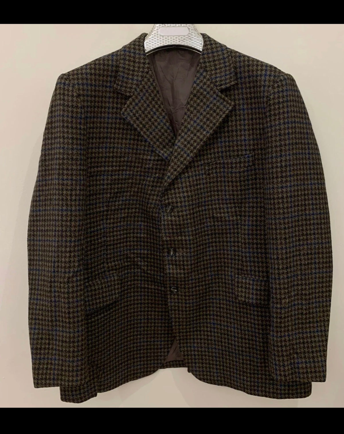 1970s Vintage houndstooth pure wool handwoven tweed hunting jacket blazer 44R
