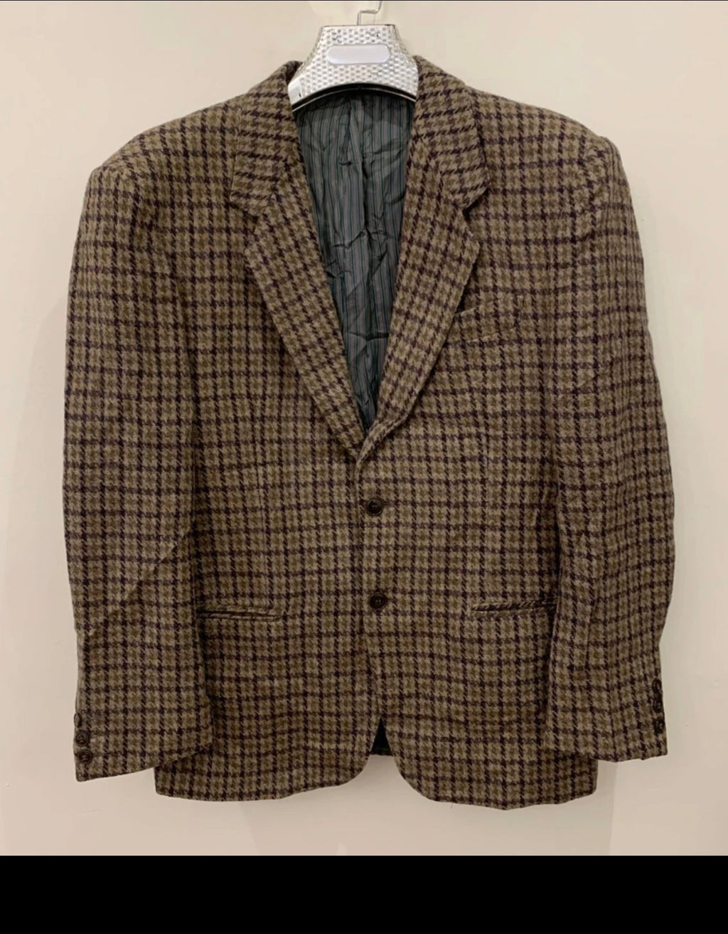 Vintage houndstooth Alpaca wool tweed classic brown hunting jacket blazer 42R
