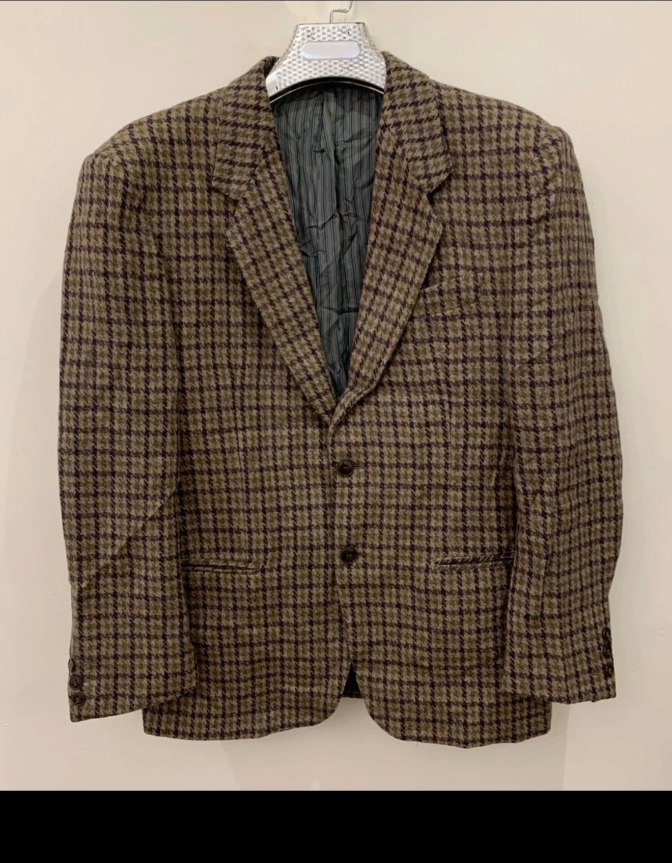 Vintage houndstooth Alpaca wool tweed classic brown hunting jacket blazer 42R