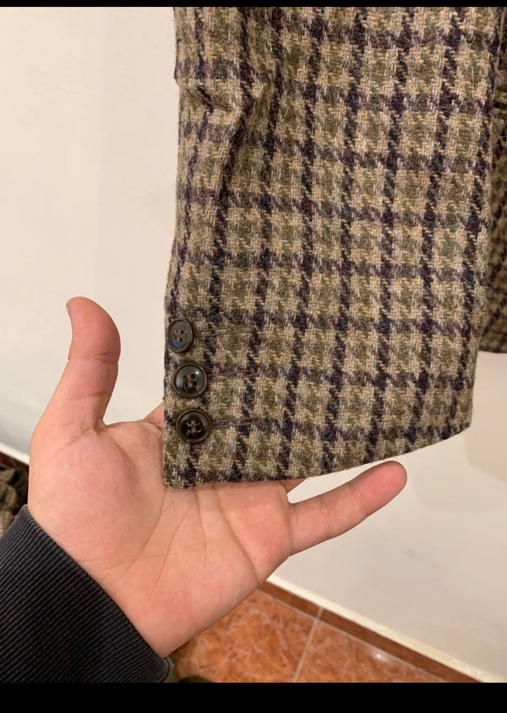 Vintage houndstooth Alpaca wool tweed classic brown hunting jacket blazer 42R