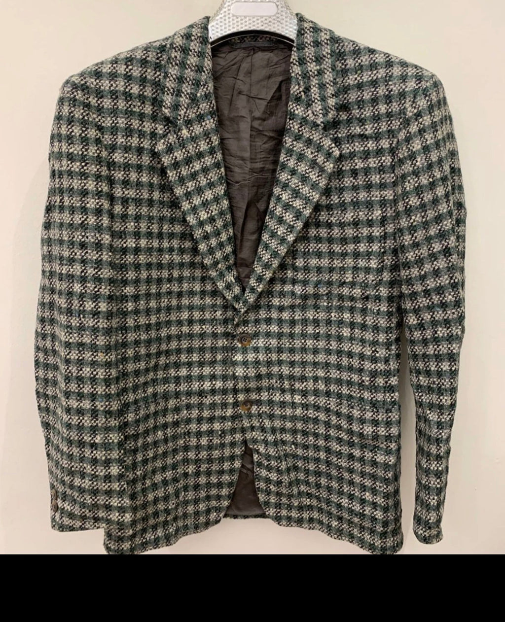 Vintage Lubiam pure wool handwoven tweed plaid green jacket blazer 40R 42R