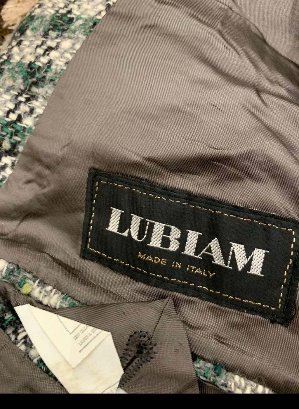 Vintage Lubiam pure wool handwoven tweed plaid green jacket blazer 40R 42R