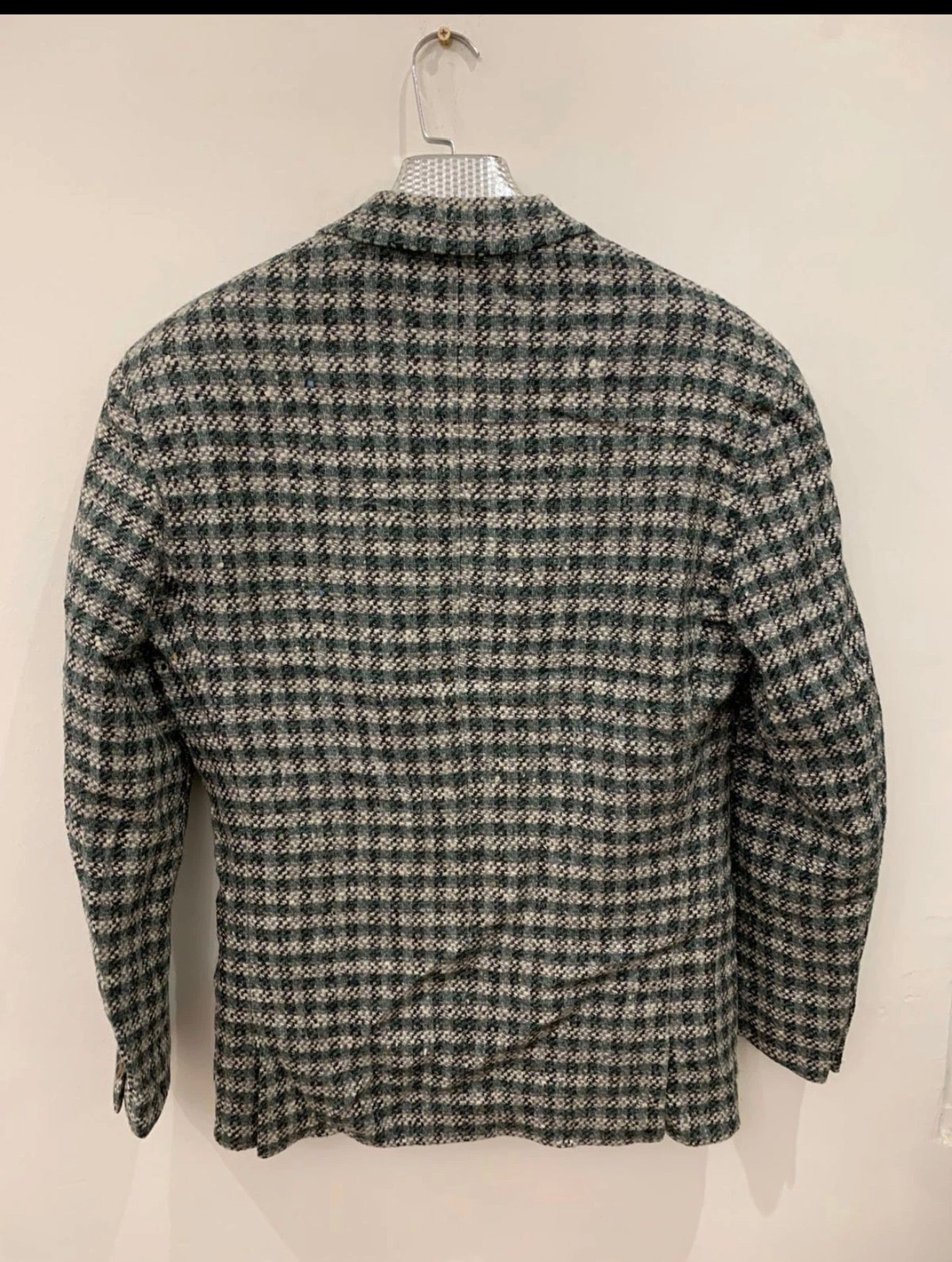 Vintage Lubiam pure wool handwoven tweed plaid green jacket blazer 40R 42R