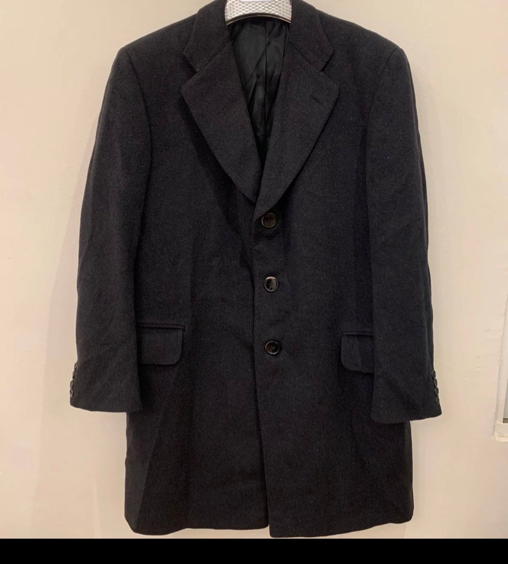 1970s Vintage Sidi Torino Wool Cashmere classic charcoal over coat 40R 42R