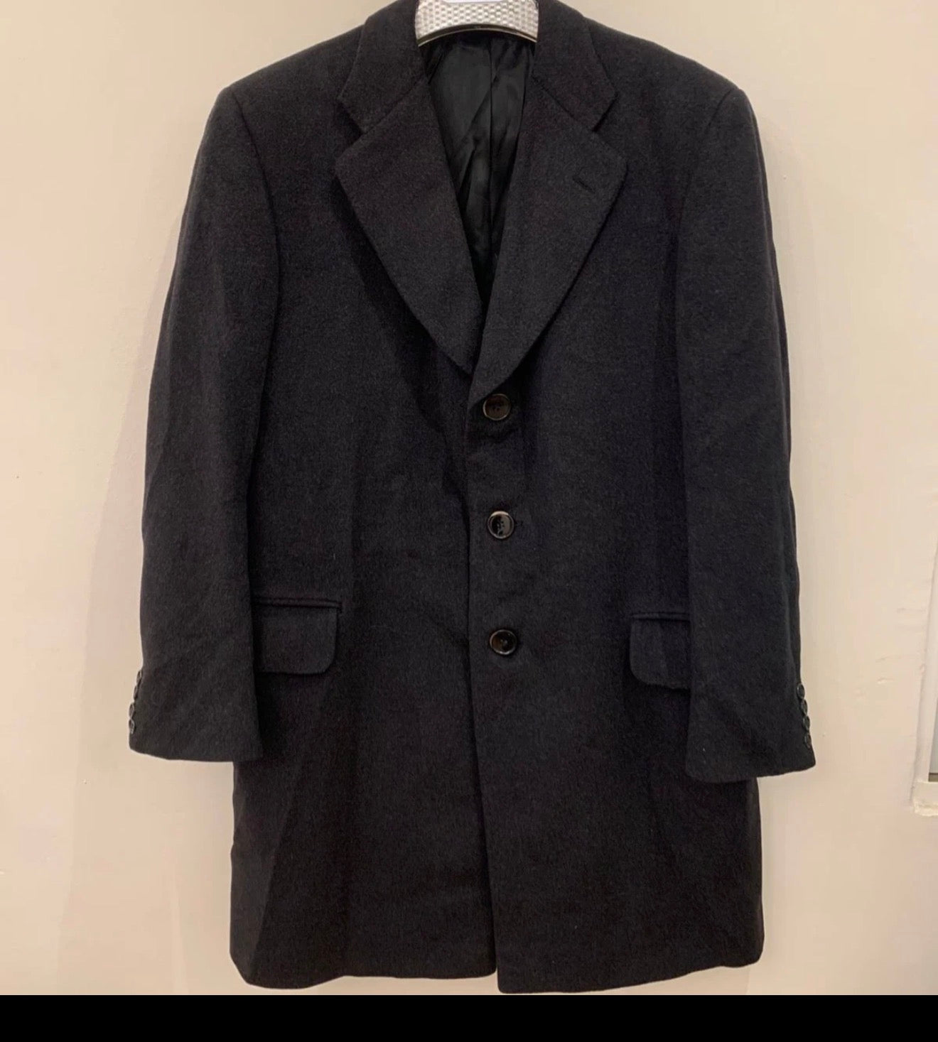 1970s Vintage Sidi Torino Wool Cashmere classic charcoal over coat 40R 42R