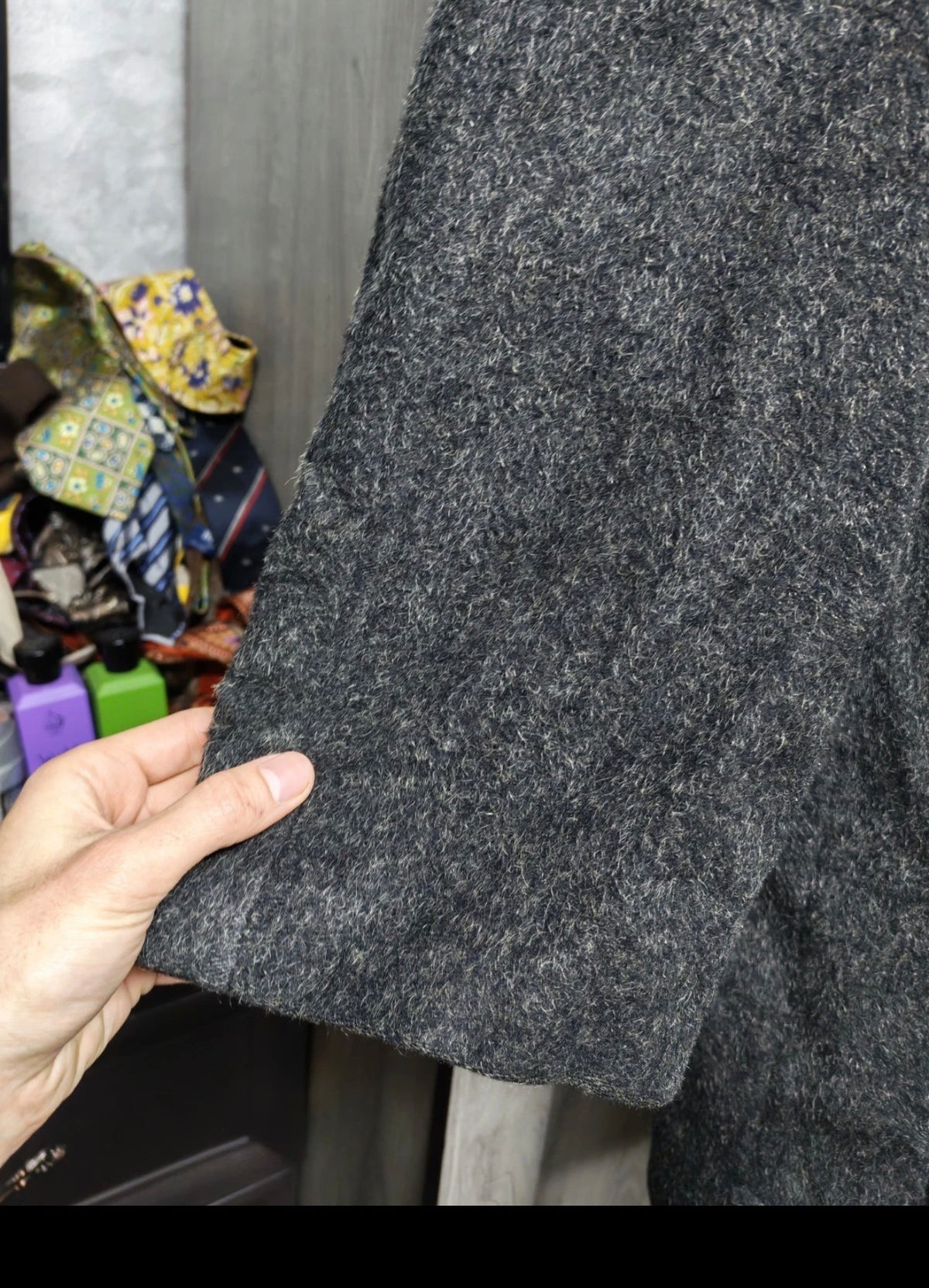 1970s Vintage wool mohair alpaca belted raglan charcoal over coat 50R 2XL
