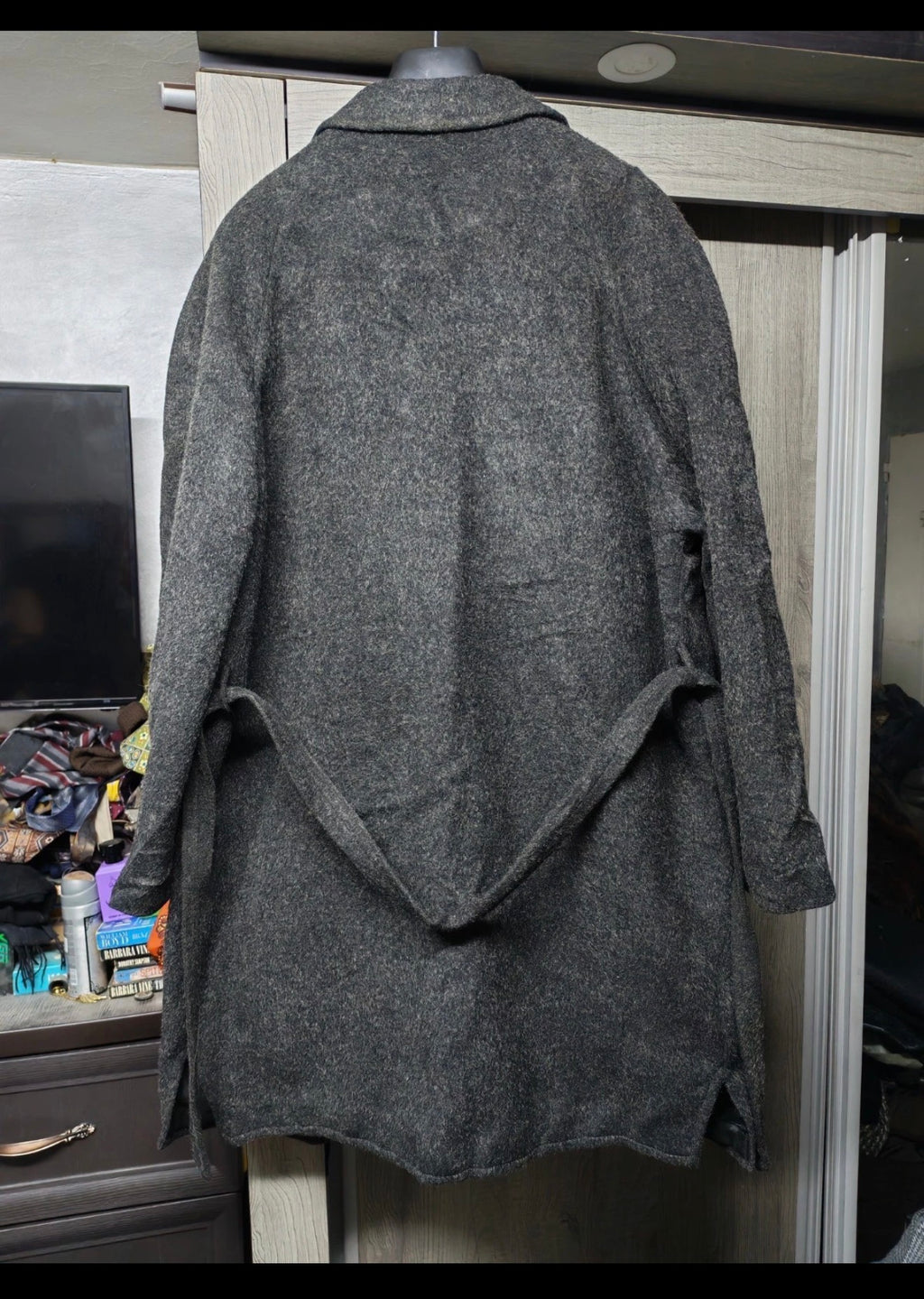 1970s Vintage wool mohair alpaca belted raglan charcoal over coat 50R 2XL