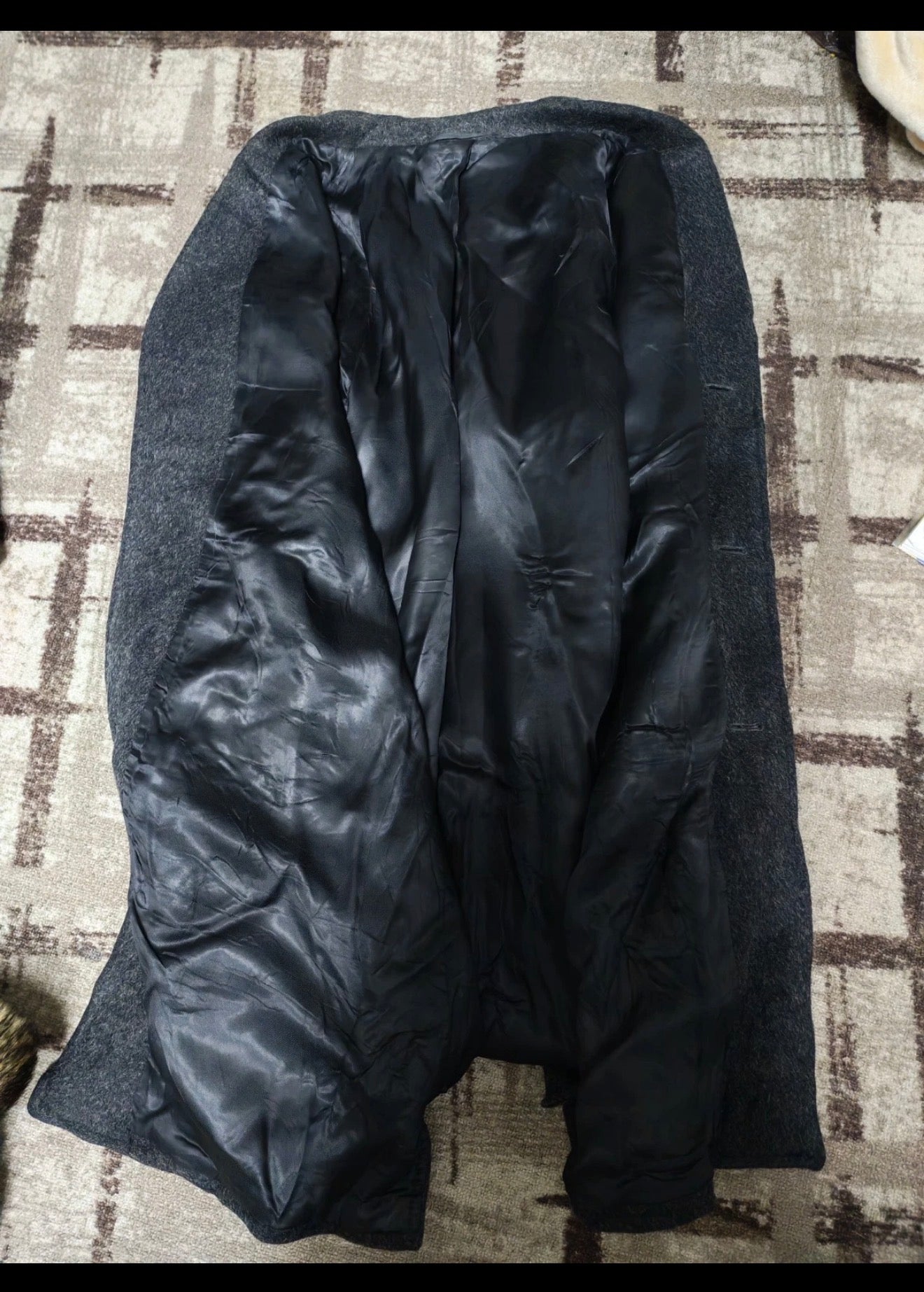 1970s Vintage wool mohair alpaca belted raglan charcoal over coat 50R 2XL