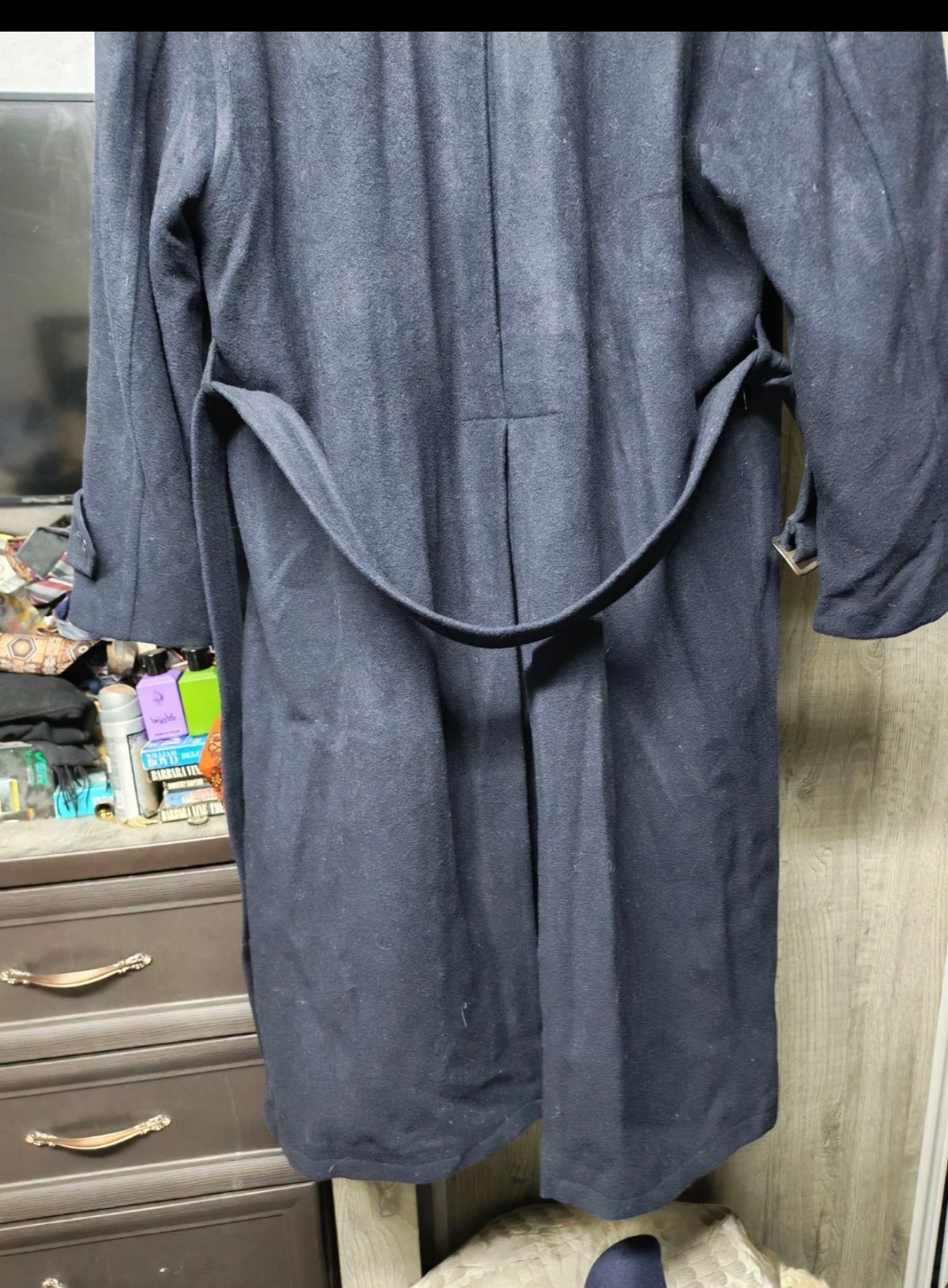 Vintage Emilio Nandini pure wool belted navy classic over coat 46R XL