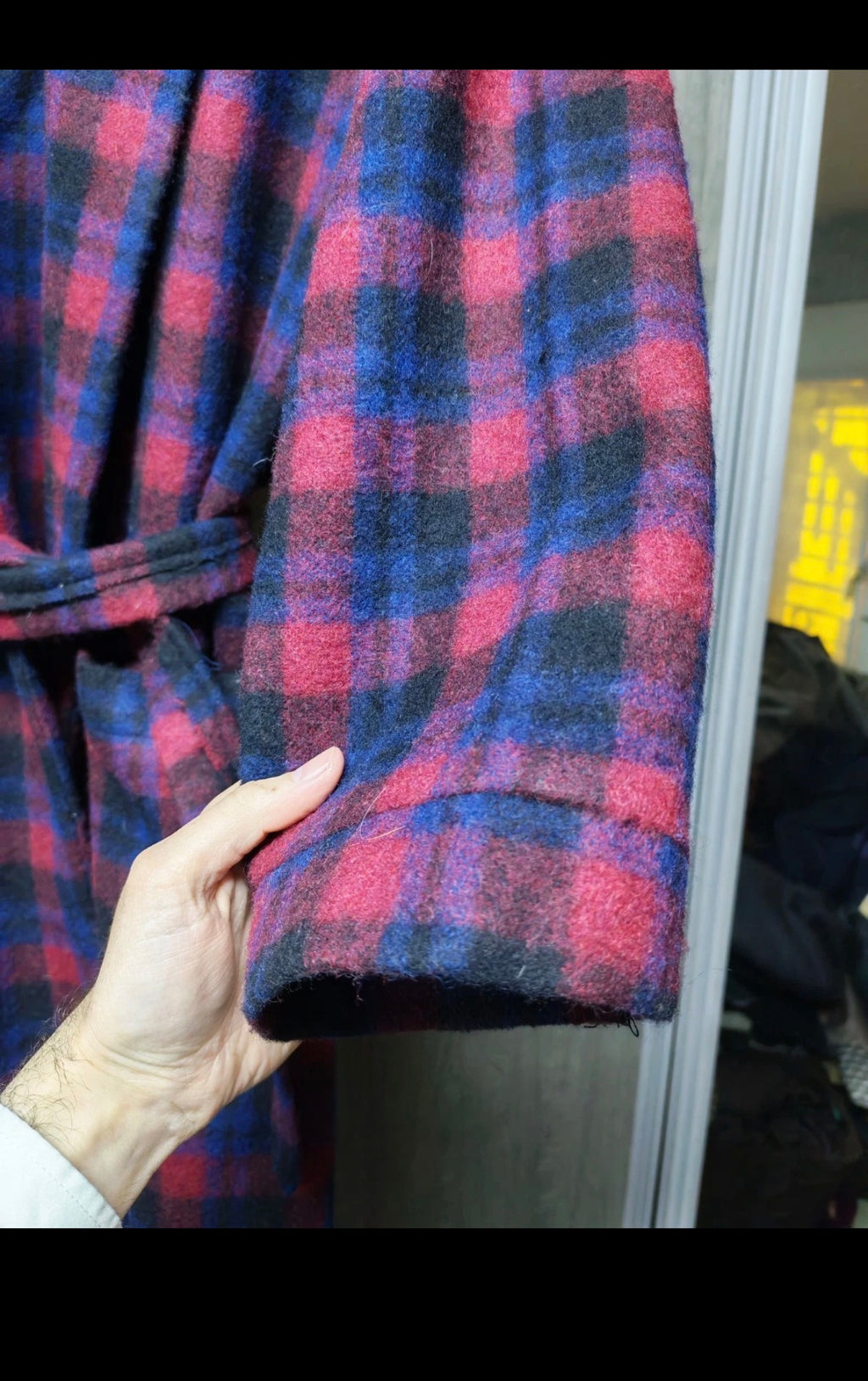 Vintage woollen wool classic plaid belted Rope over coat 44R 44S L