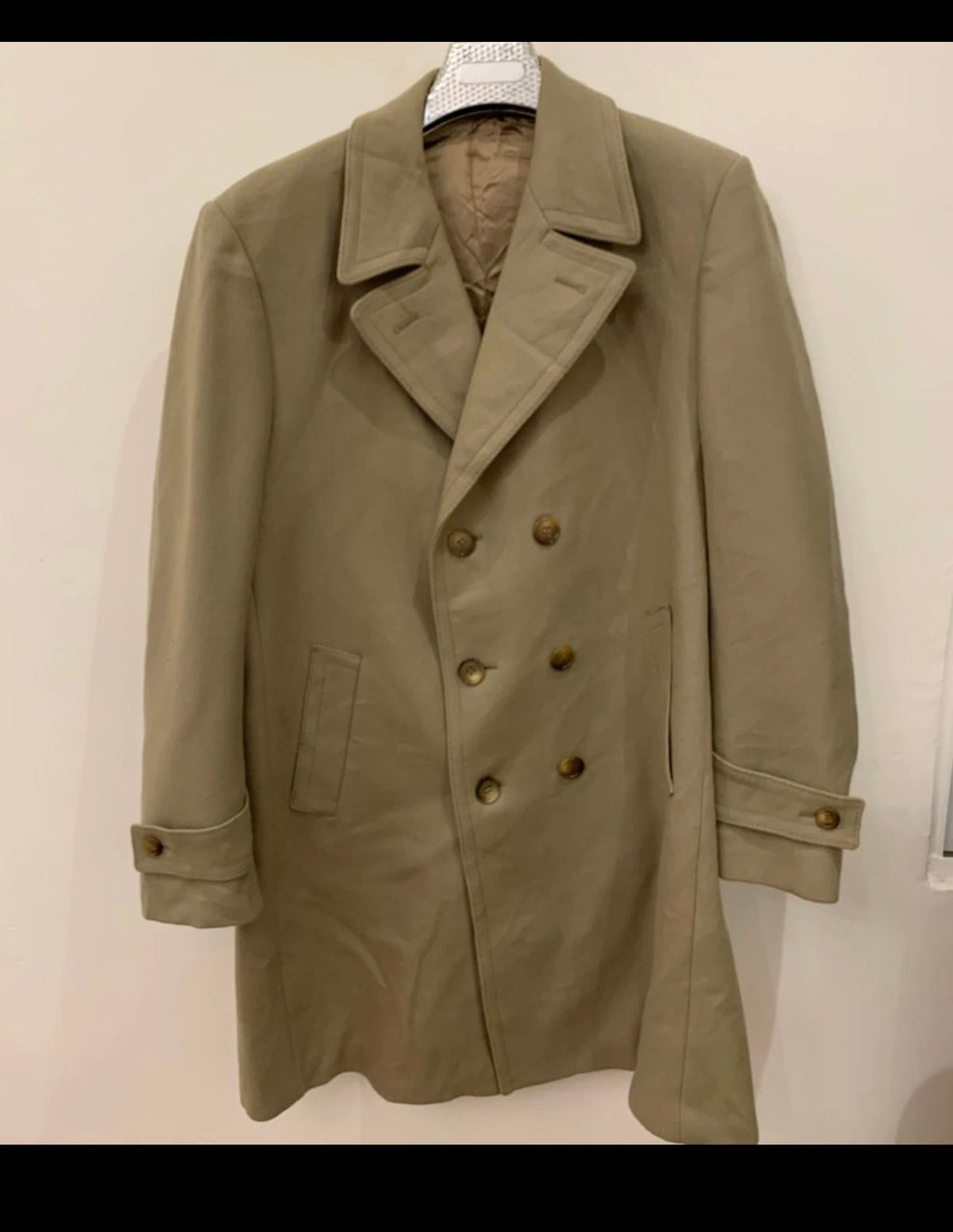 Vintage wool blend classic beige double breasted over coat 48L 48R XL