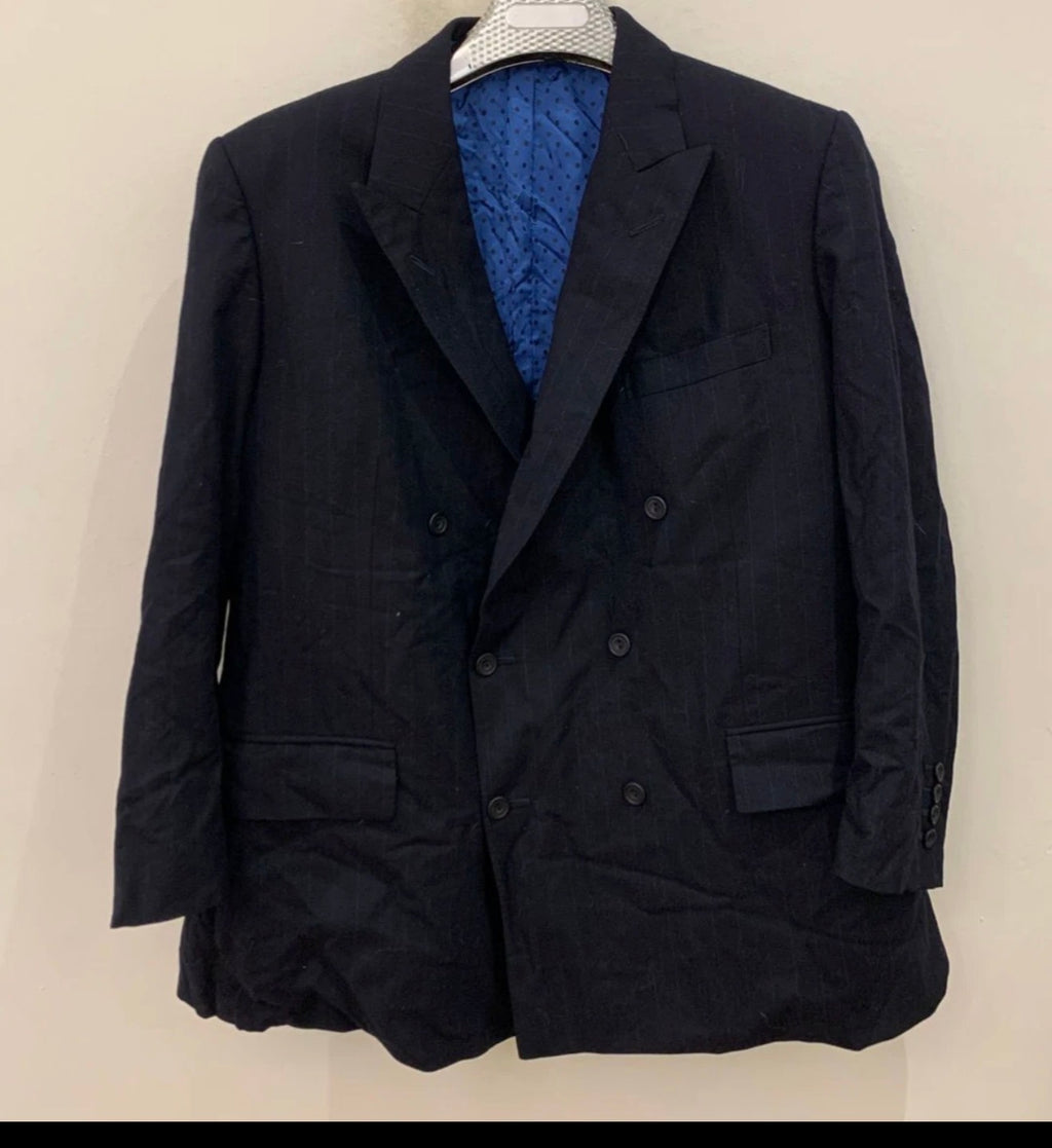 Classic pure wool double breasted navy classic striped jacket blazer 42R 42S