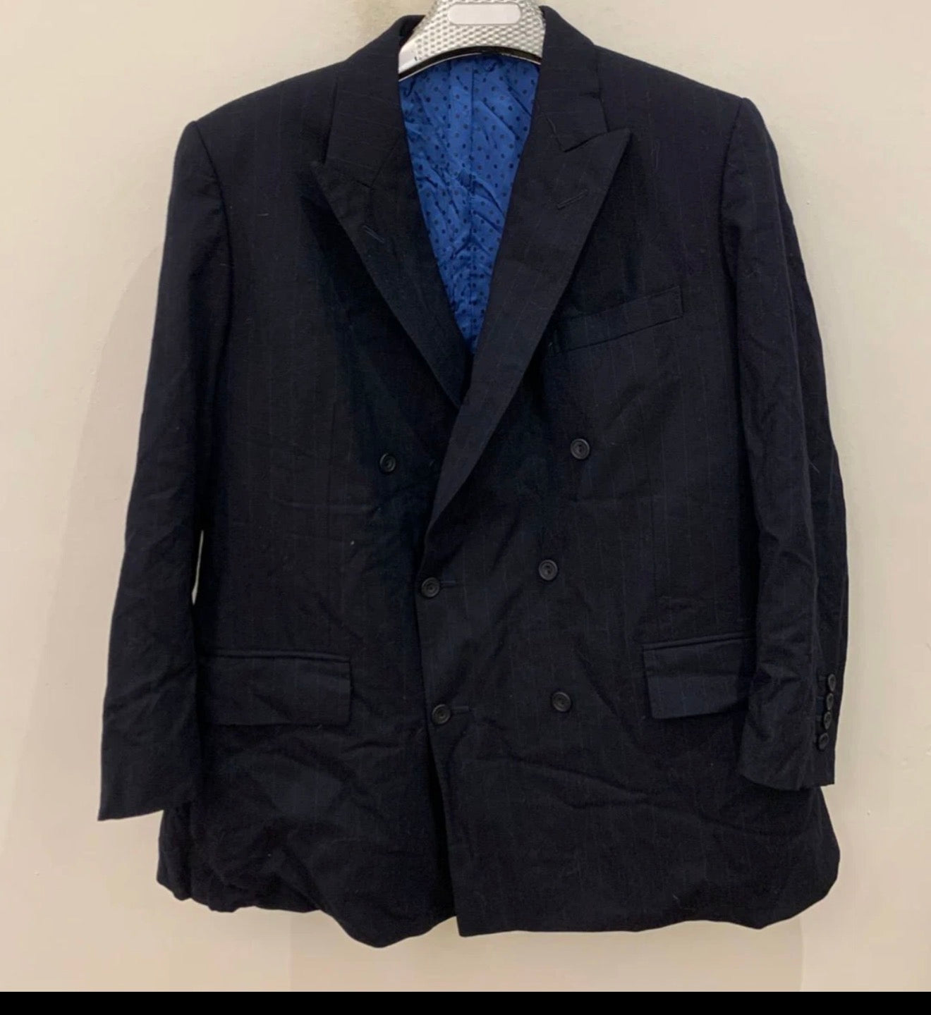 Classic pure wool double breasted navy classic striped jacket blazer 42R 42S