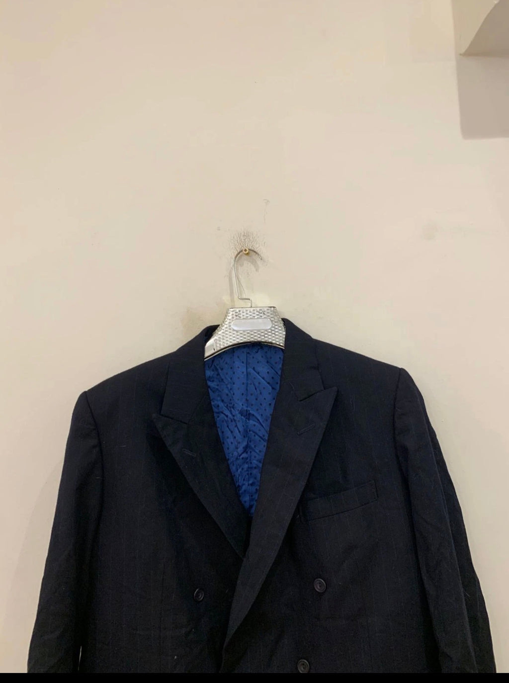 Classic pure wool double breasted navy classic striped jacket blazer 42R 42S