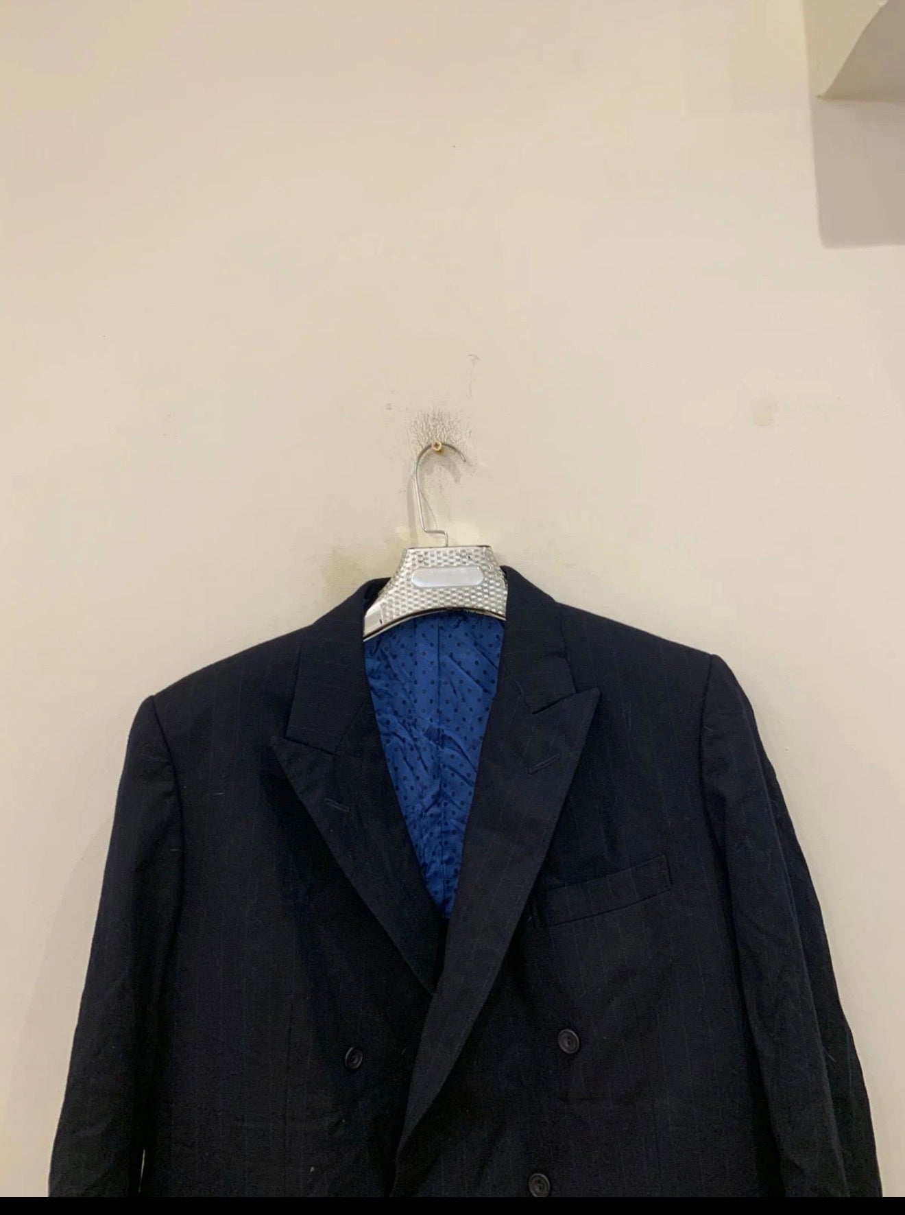 Classic pure wool double breasted navy classic striped jacket blazer 42R 42S