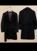 Vintage Woollen Wool double breasted black belted classic over coat 36R 36L