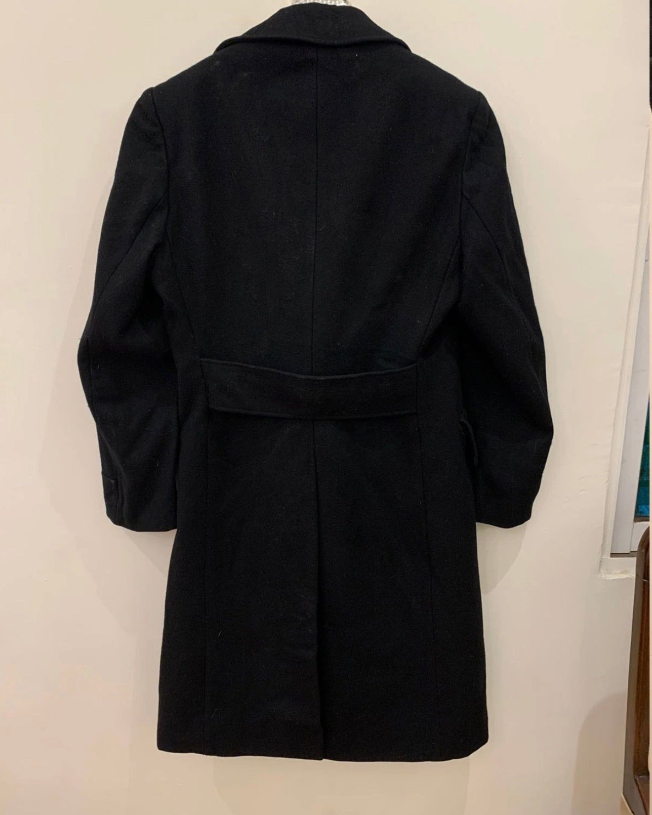 Vintage Woollen Wool double breasted black belted classic over coat 36R 36L