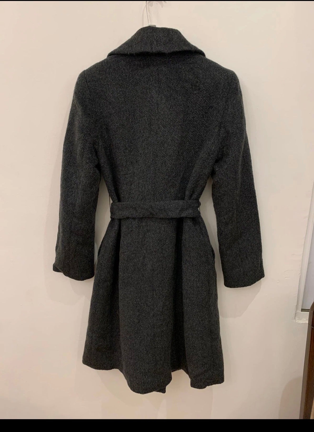 Vintage Wool Mohair Alpaca double breasted belted charcoal over coat 36 S 6