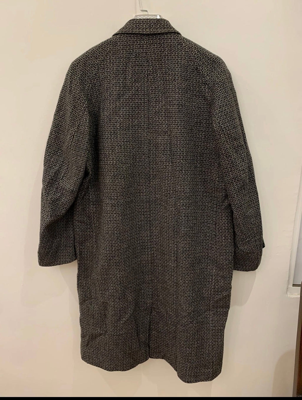 Vintage pure wool handwoven tweed camouflage charcoal raglan over coat 44R