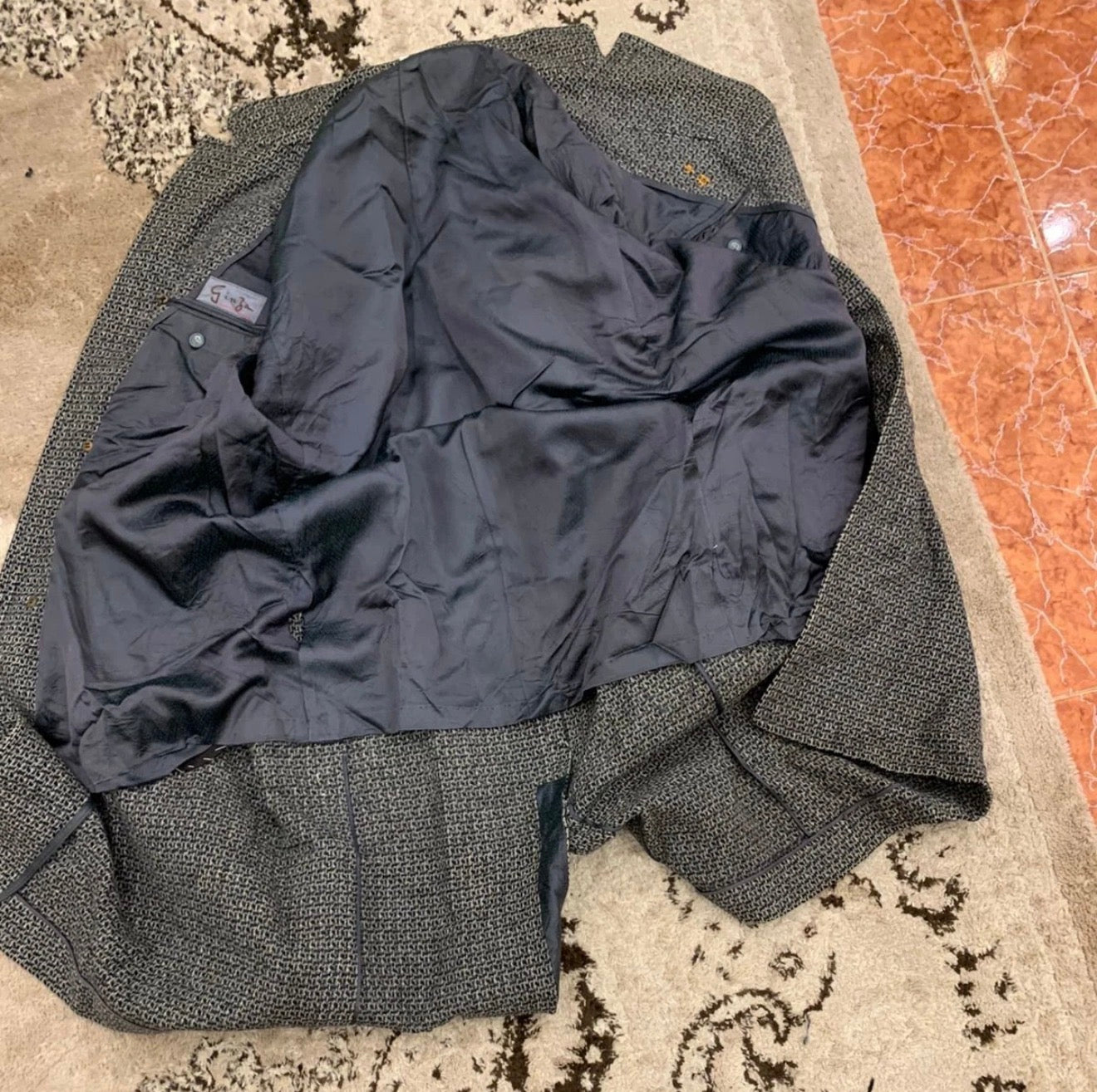 Vintage pure wool handwoven tweed camouflage charcoal raglan over coat 44R