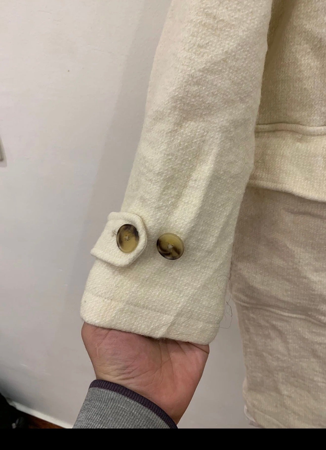 Unique wool blended classic beige hood toggle Duffle coat 42R 42S