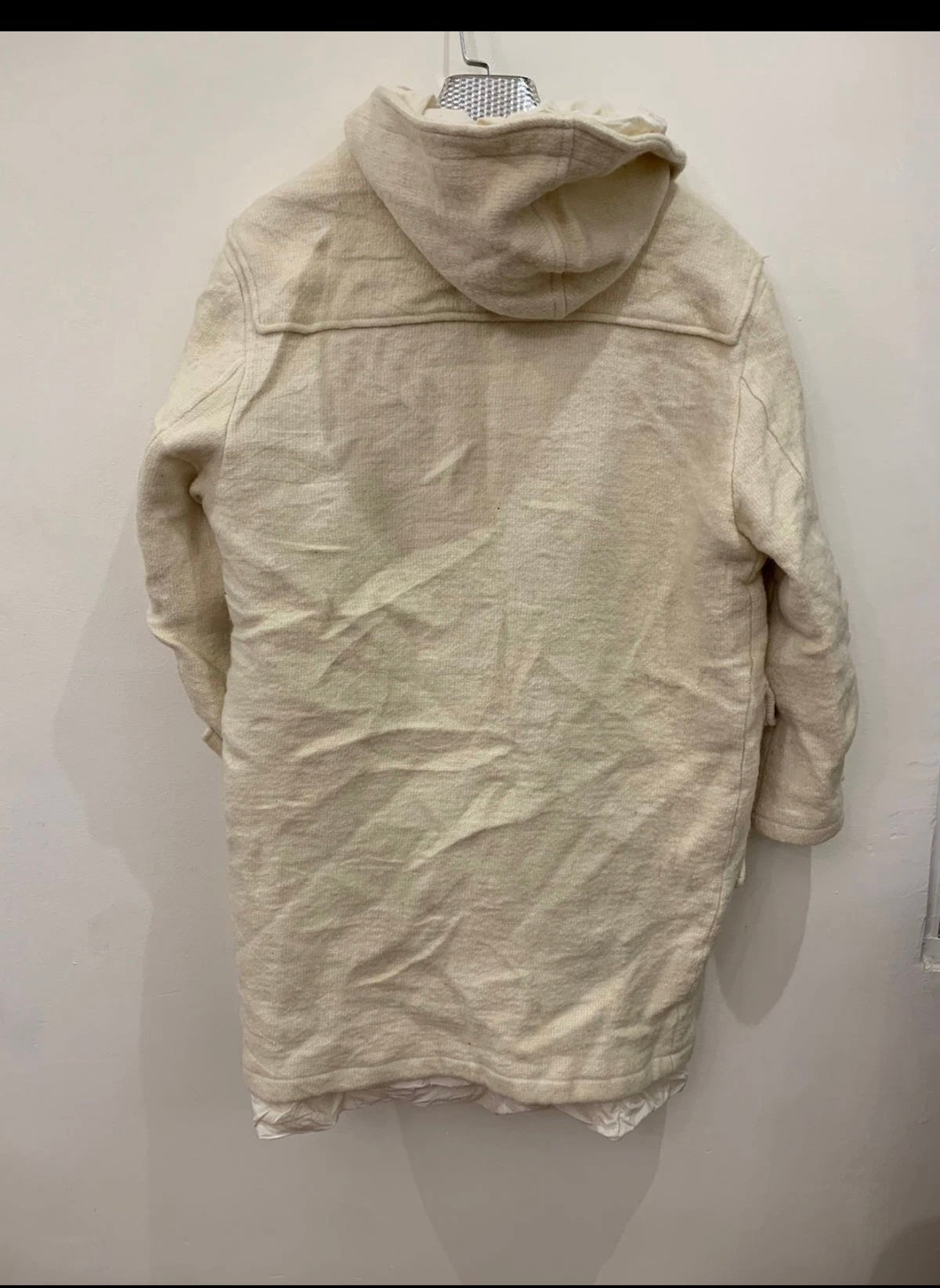 Unique wool blended classic beige hood toggle Duffle coat 42R 42S