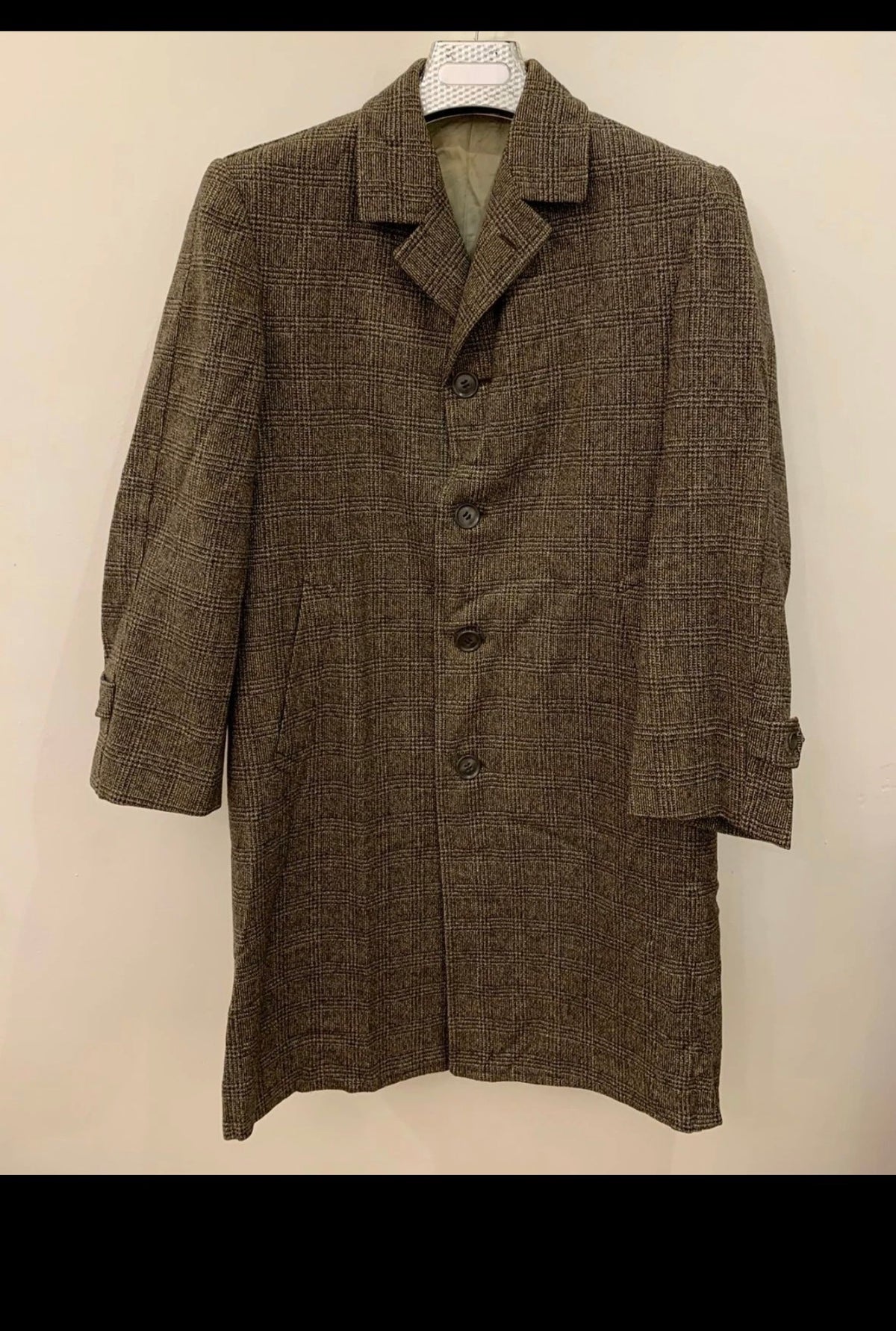 1970s Vintage pure wool Tweed glen check classic Brown over coat 38R 38S