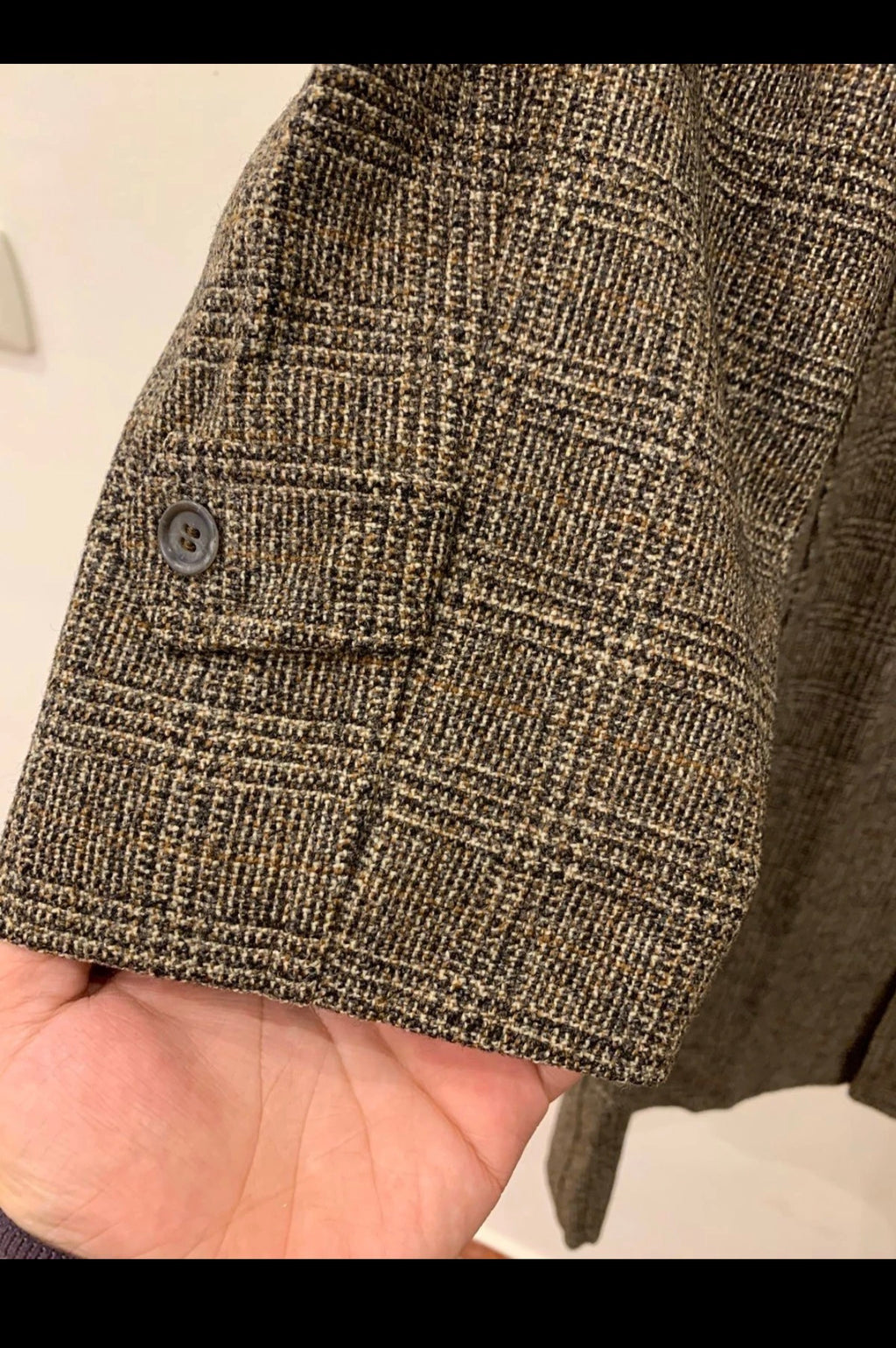 1970s Vintage pure wool Tweed glen check classic Brown over coat 38R 38S