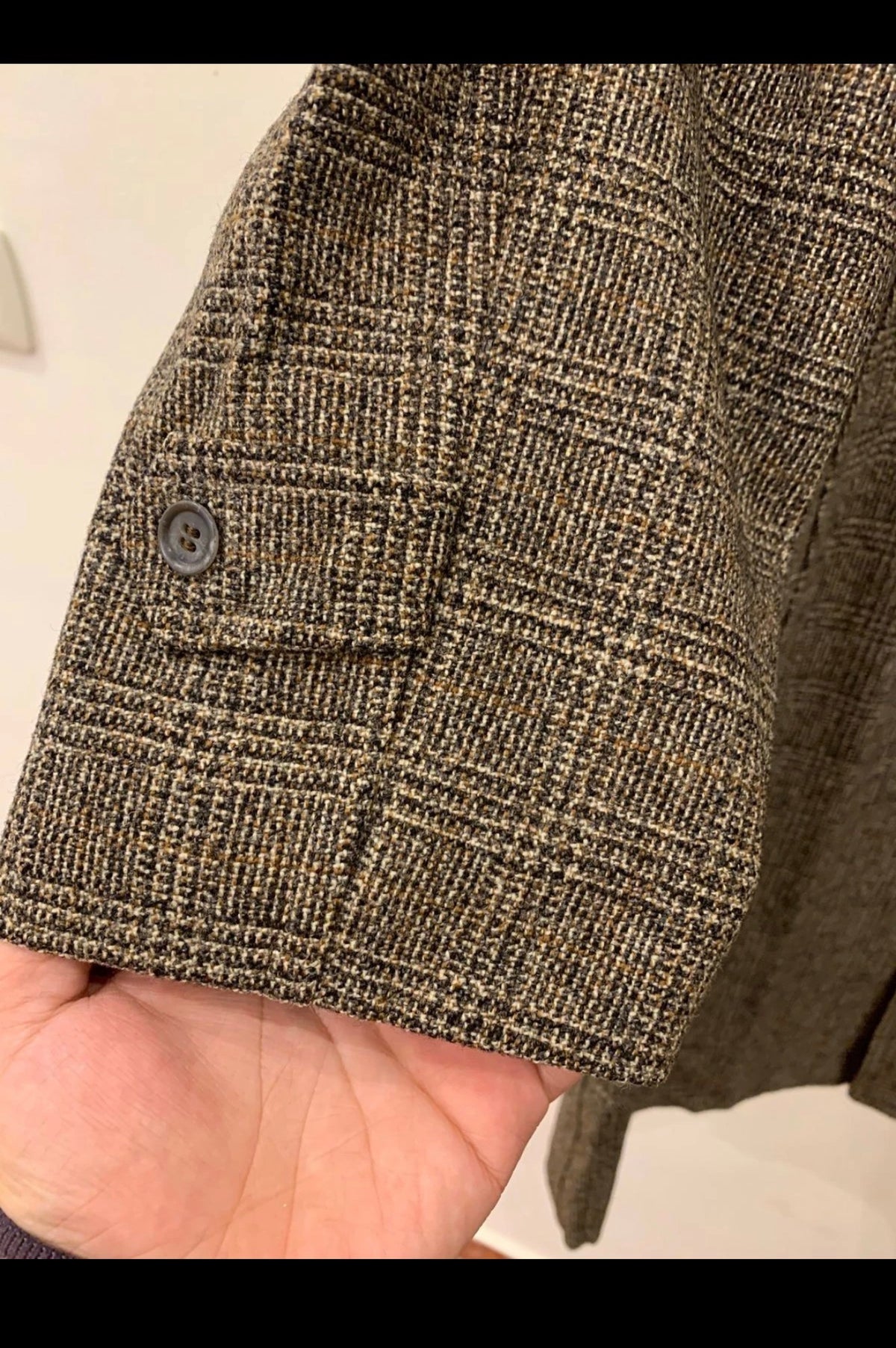 1970s Vintage pure wool Tweed glen check classic Brown over coat 38R 38S
