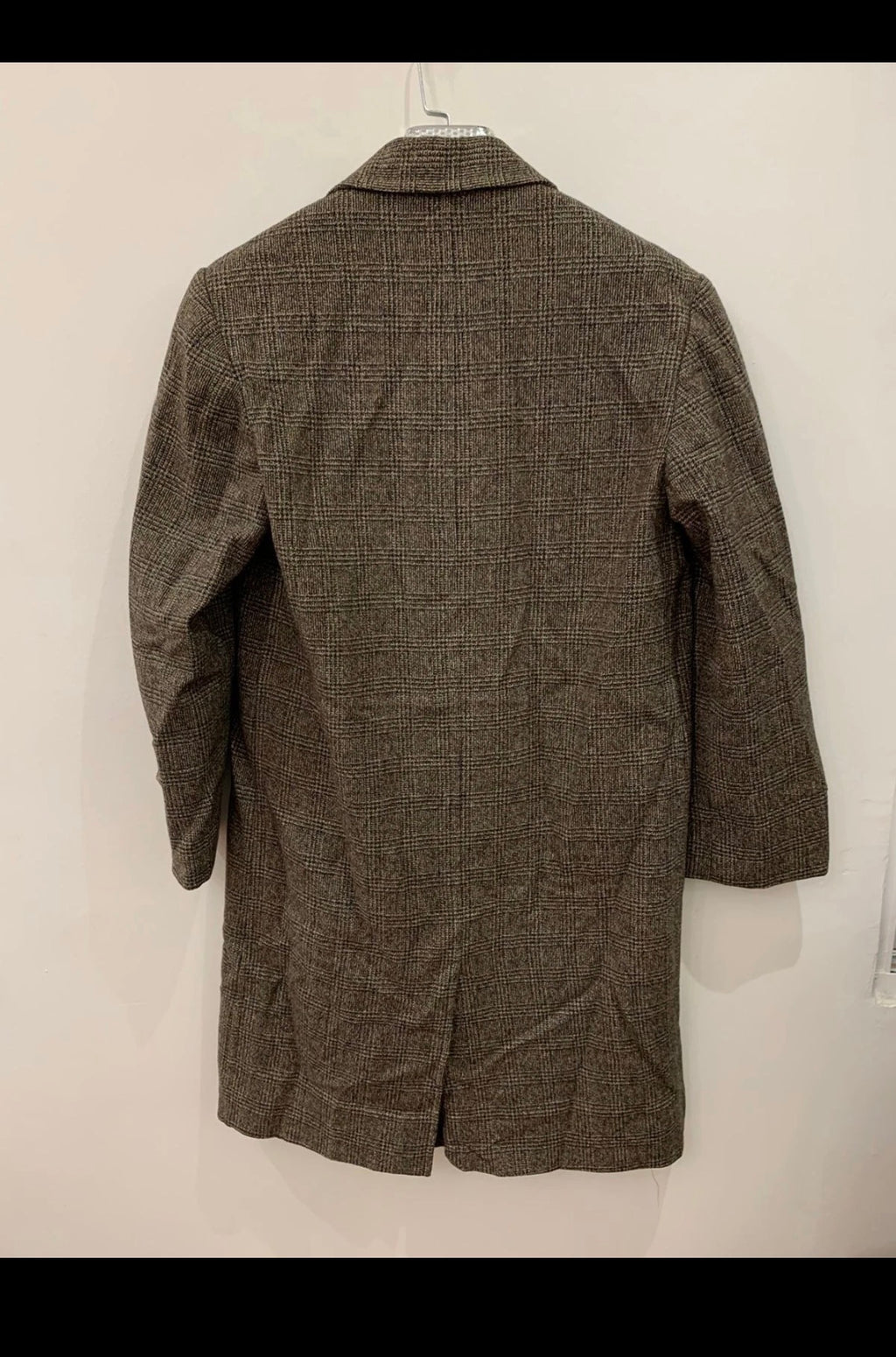 1970s Vintage pure wool Tweed glen check classic Brown over coat 38R 38S