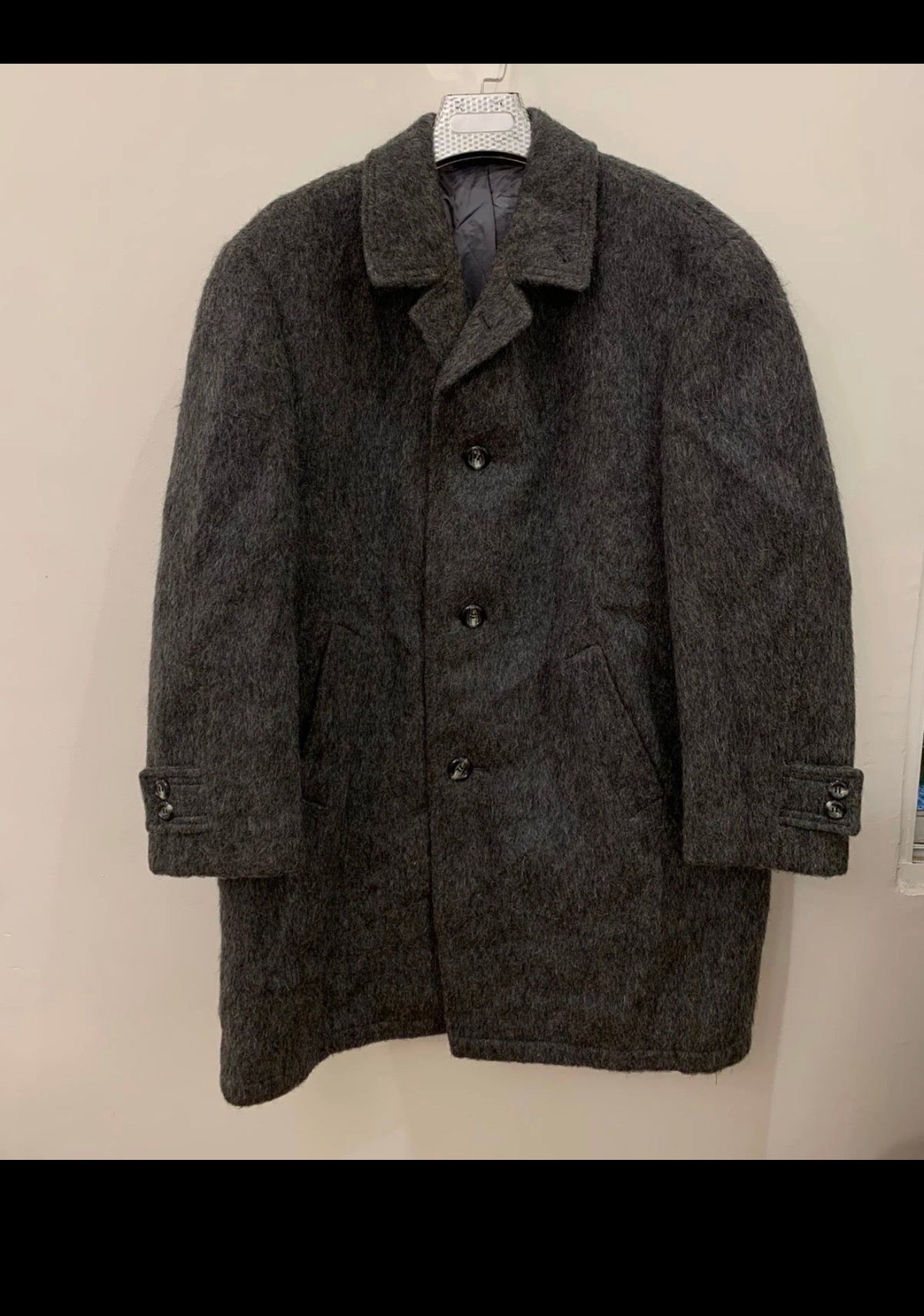 1970s vintage wool camel hair Mohair charcoal classic over coat 48R XL
