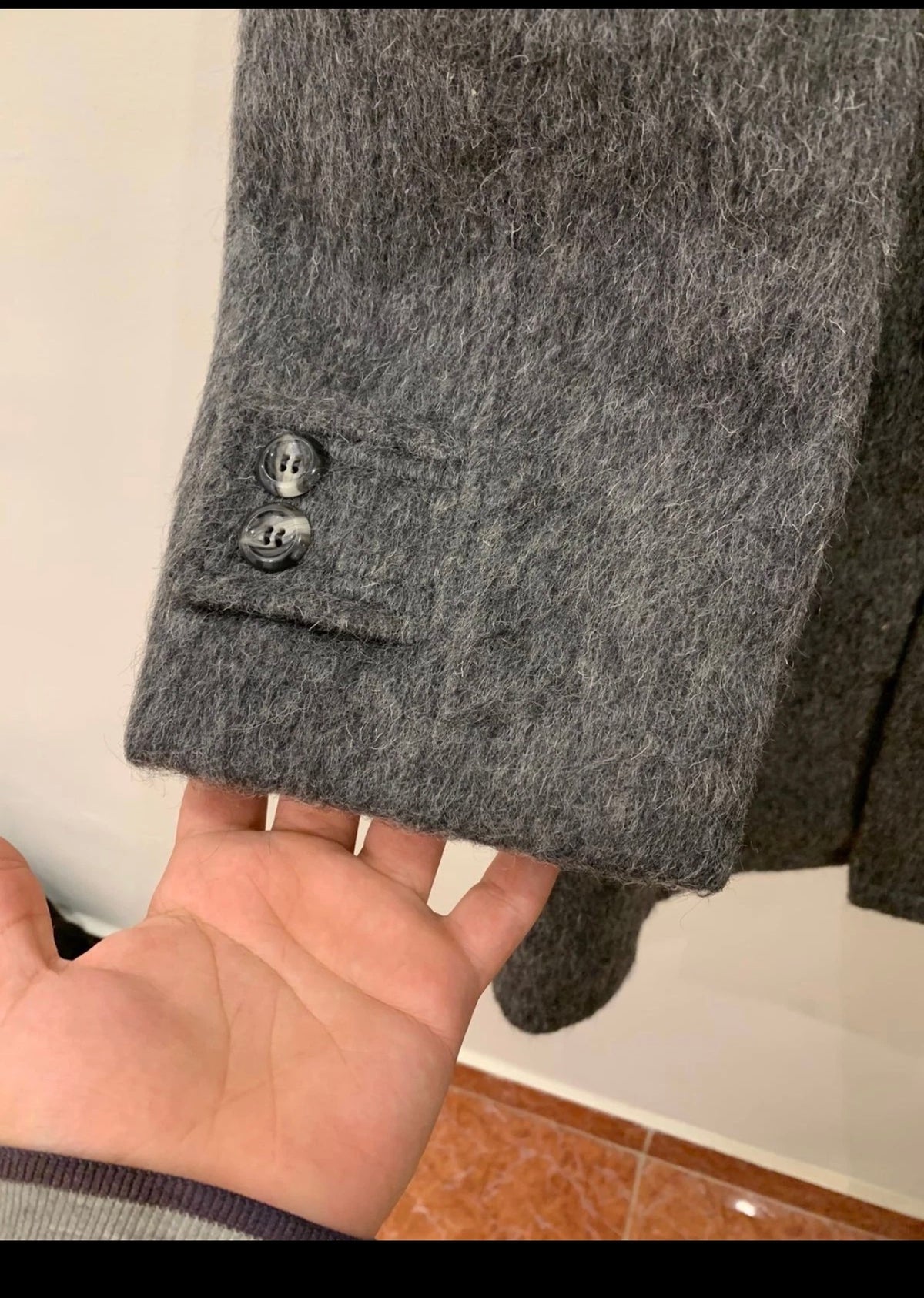1970s vintage wool camel hair Mohair charcoal classic over coat 48R XL