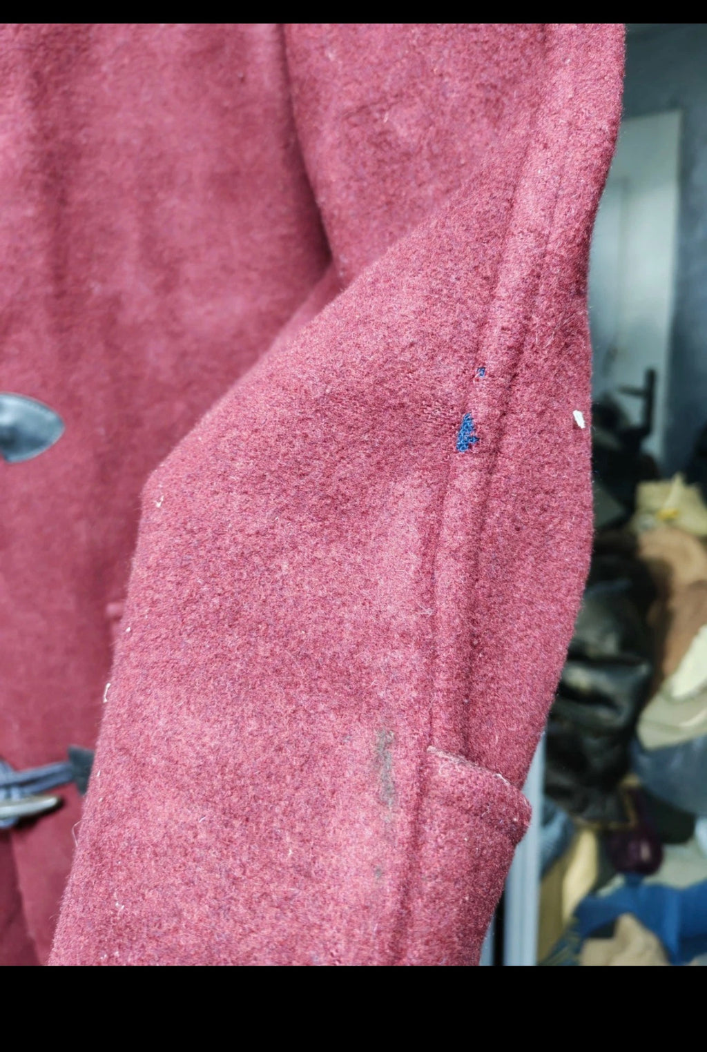 Vintage wool blend classic burgundy hood toggle Duffle coat 50R 50L 2XL