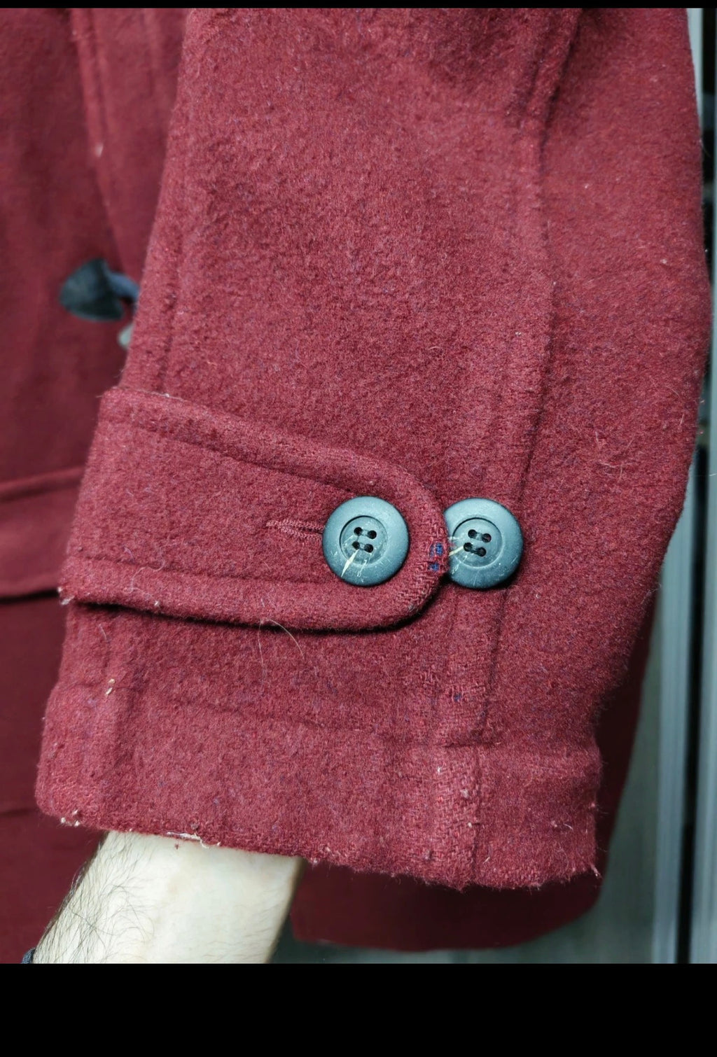 Vintage wool blend classic burgundy hood toggle Duffle coat 50R 50L 2XL