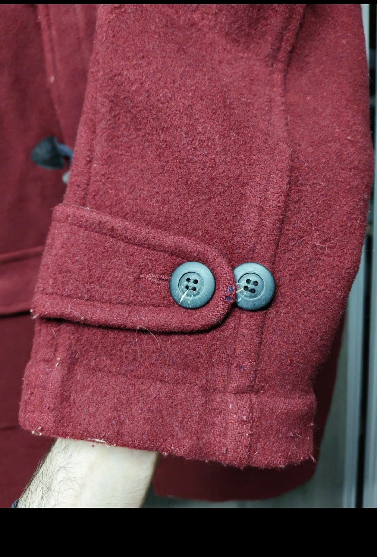 Vintage wool blend classic burgundy hood toggle Duffle coat 50R 50L 2XL